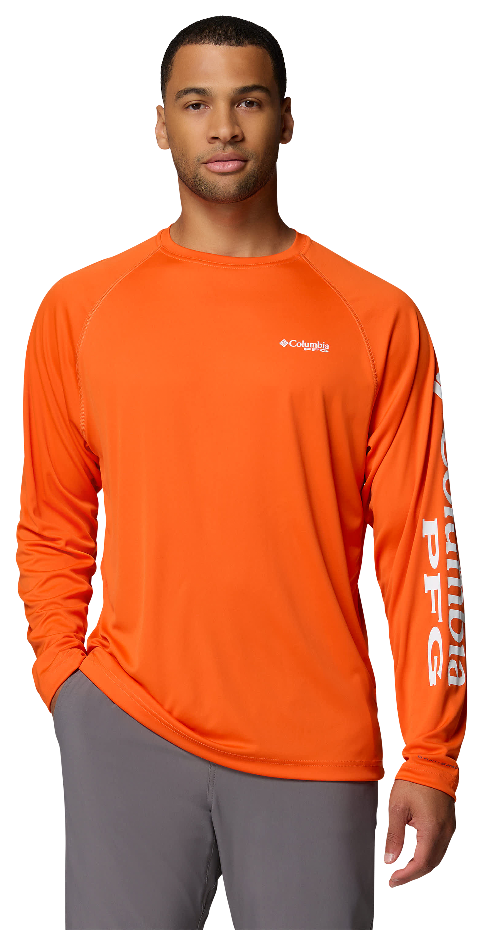 Image of Columbia PFG Terminal Tackle Long-Sleeve T-Shirt - Spark Orange/White Logo