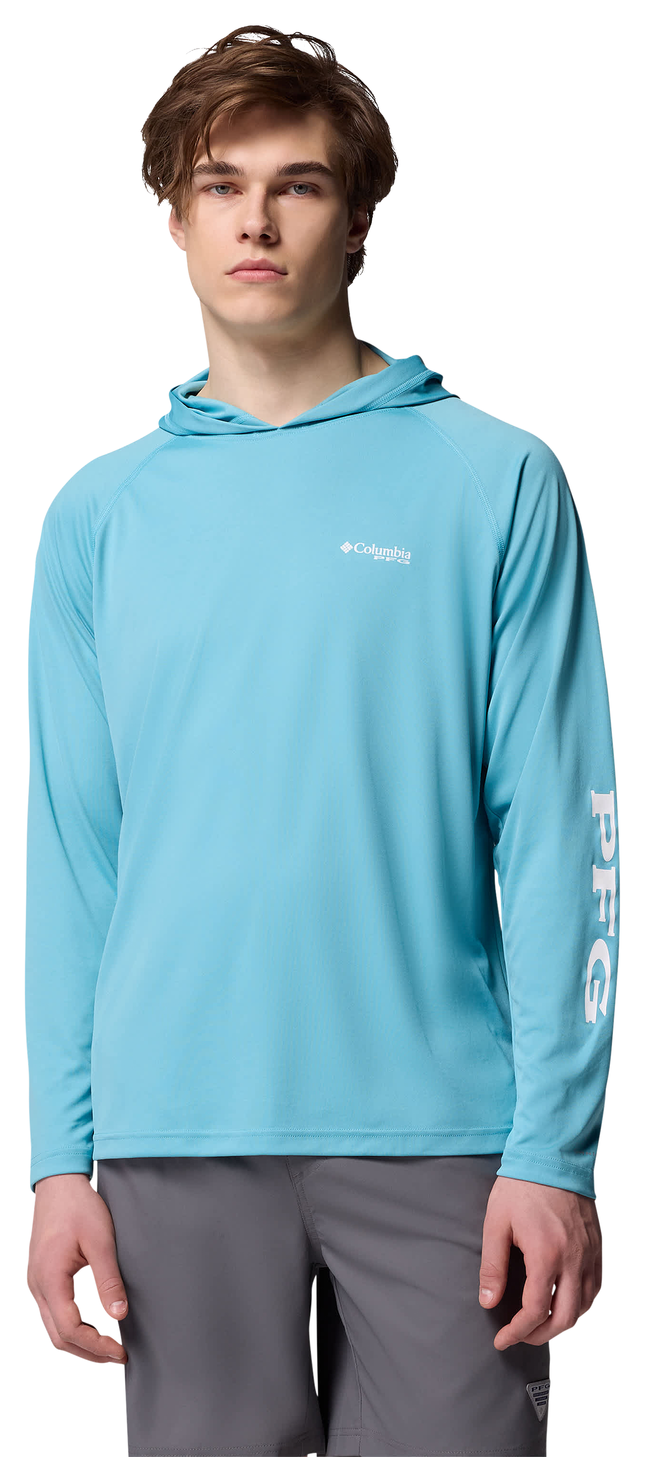 Image of Columbia PFG Terminal Tackle Long-Sleeve Hoodie - Vintage Blue/White Logo