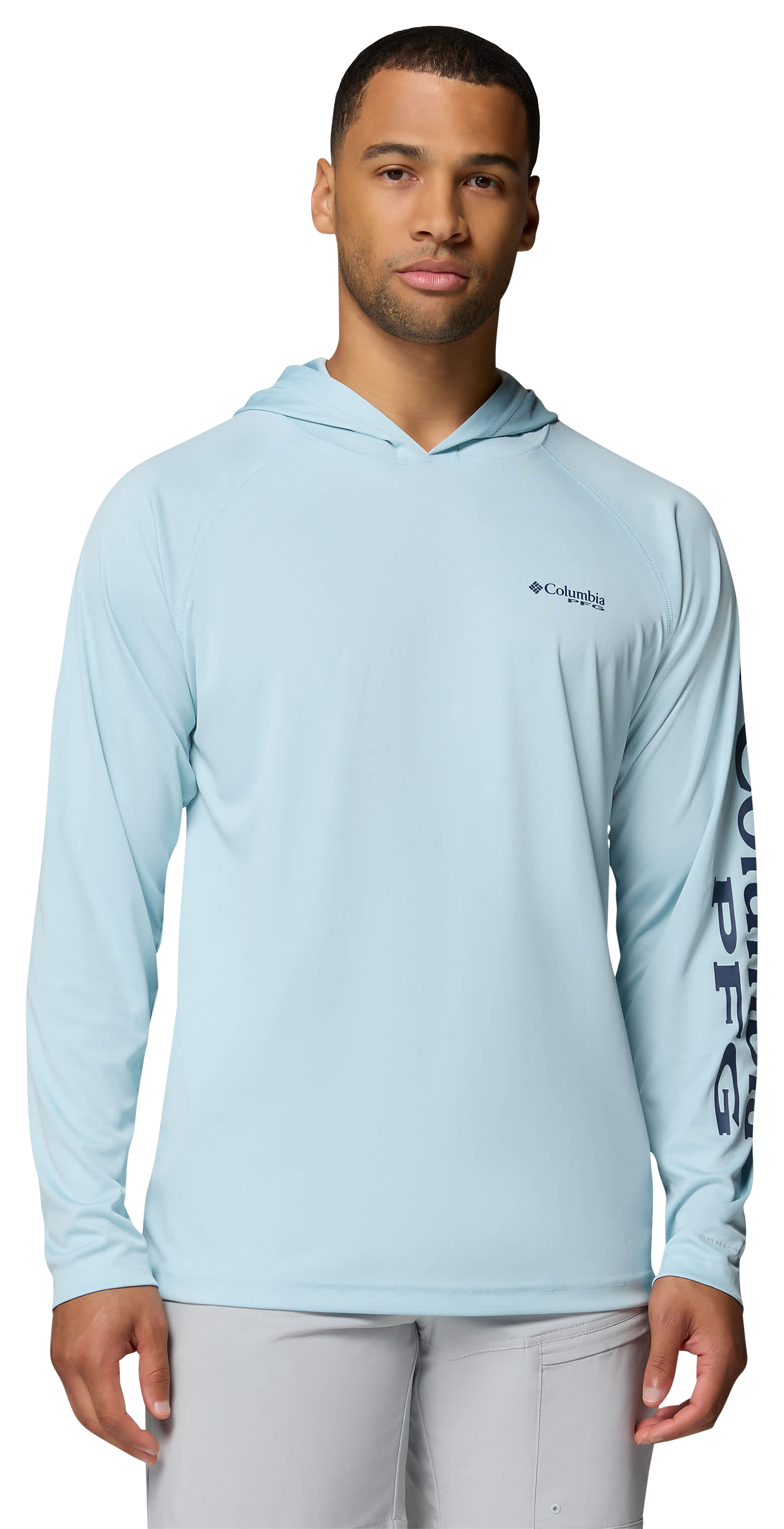 Image of Columbia PFG Terminal Tackle Long-Sleeve Hoodie - Marine Light/Nocturnal Logo