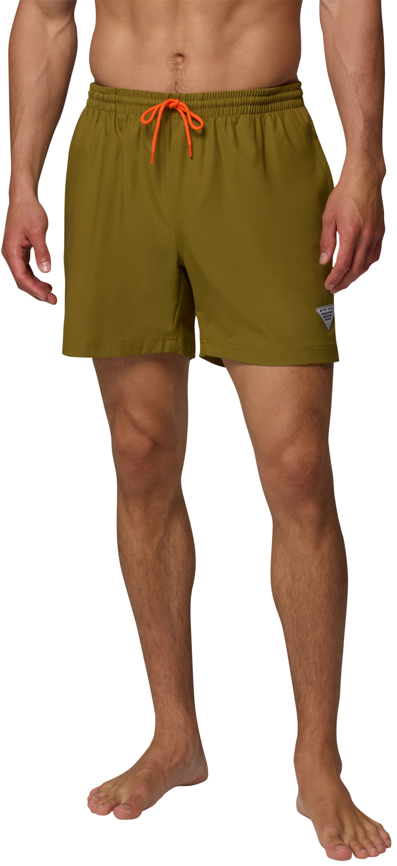 Image of Columbia PFG Rambler Swim Shorts - Grove Green/Spark Orange