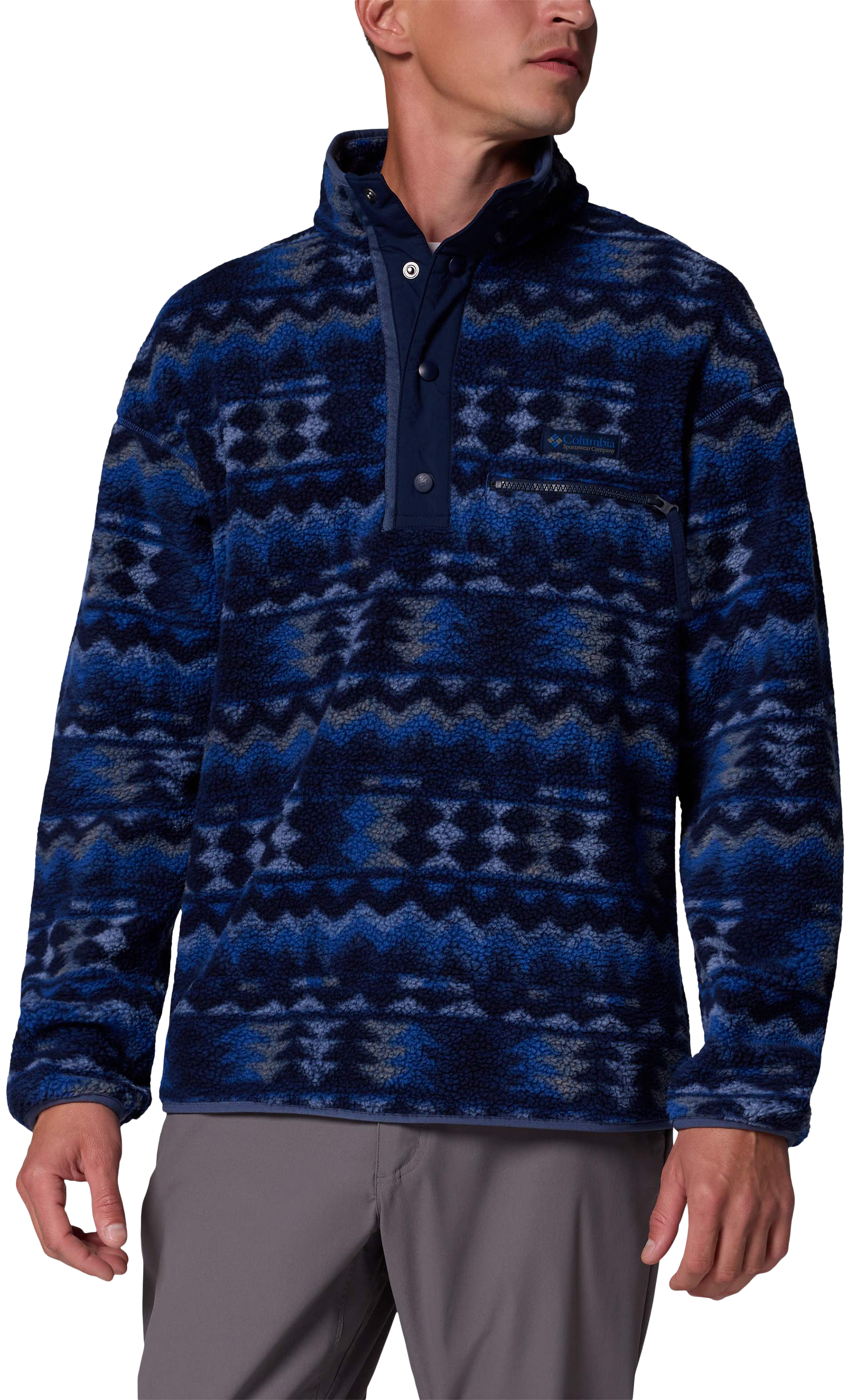 Image of Columbia Helvetia II Printed Half-Snap Fleece Pullover - Mountain Blue/Retrotree