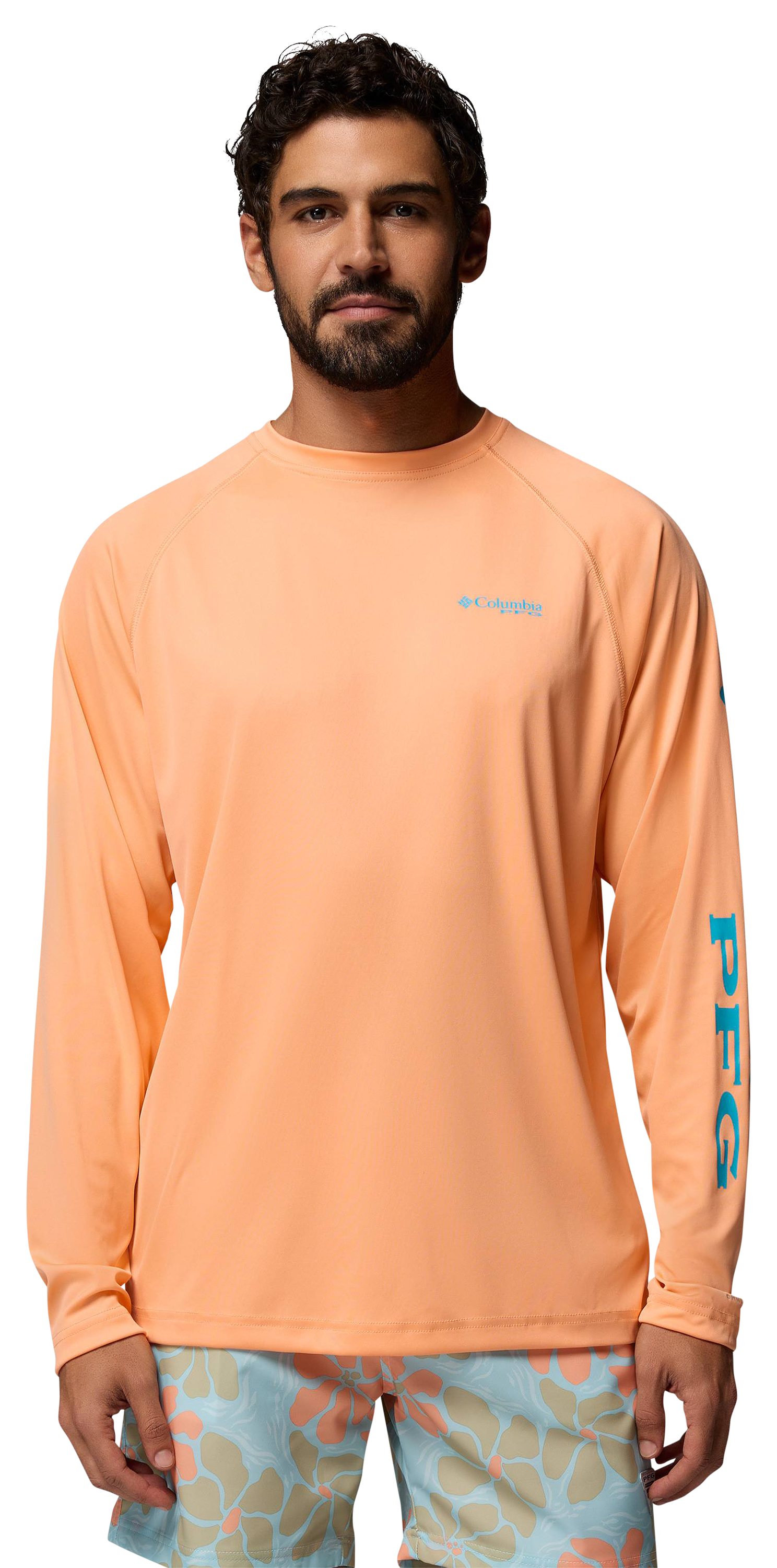 Image of Columbia PFG Terminal Tackle Long-Sleeve T-Shirt - Bright Nectar/Ocean Teal Logo