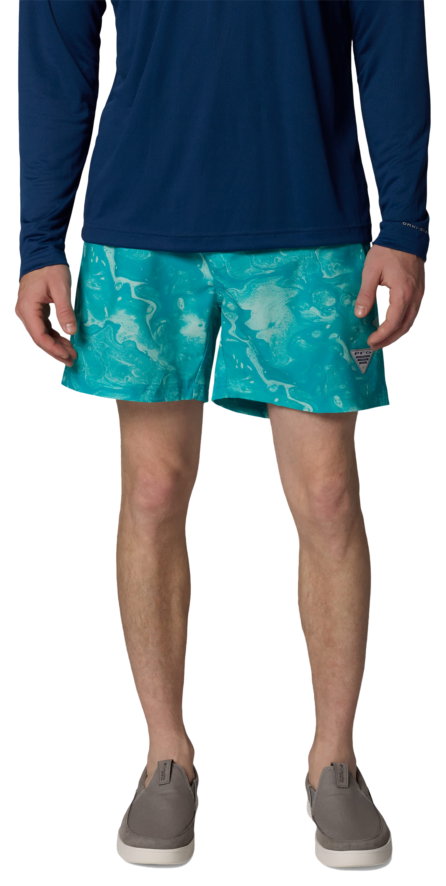 Image of Columbia PFG Rambler Printed Water Shorts - Ocean Teal Aerials