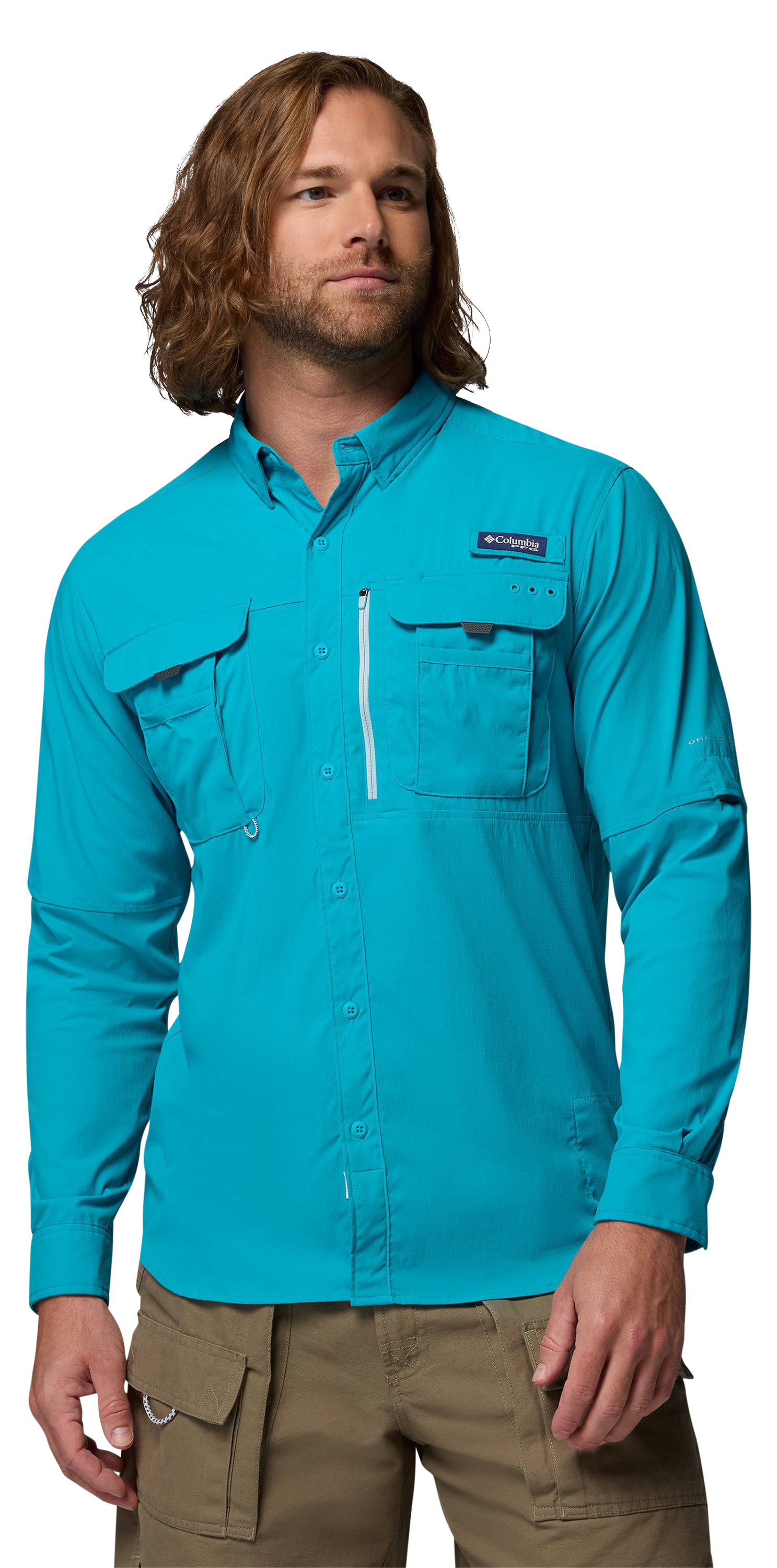 Image of Columbia PFG Bahama Elite Long-Sleeve Button-Down Shirt - Ocean Teal