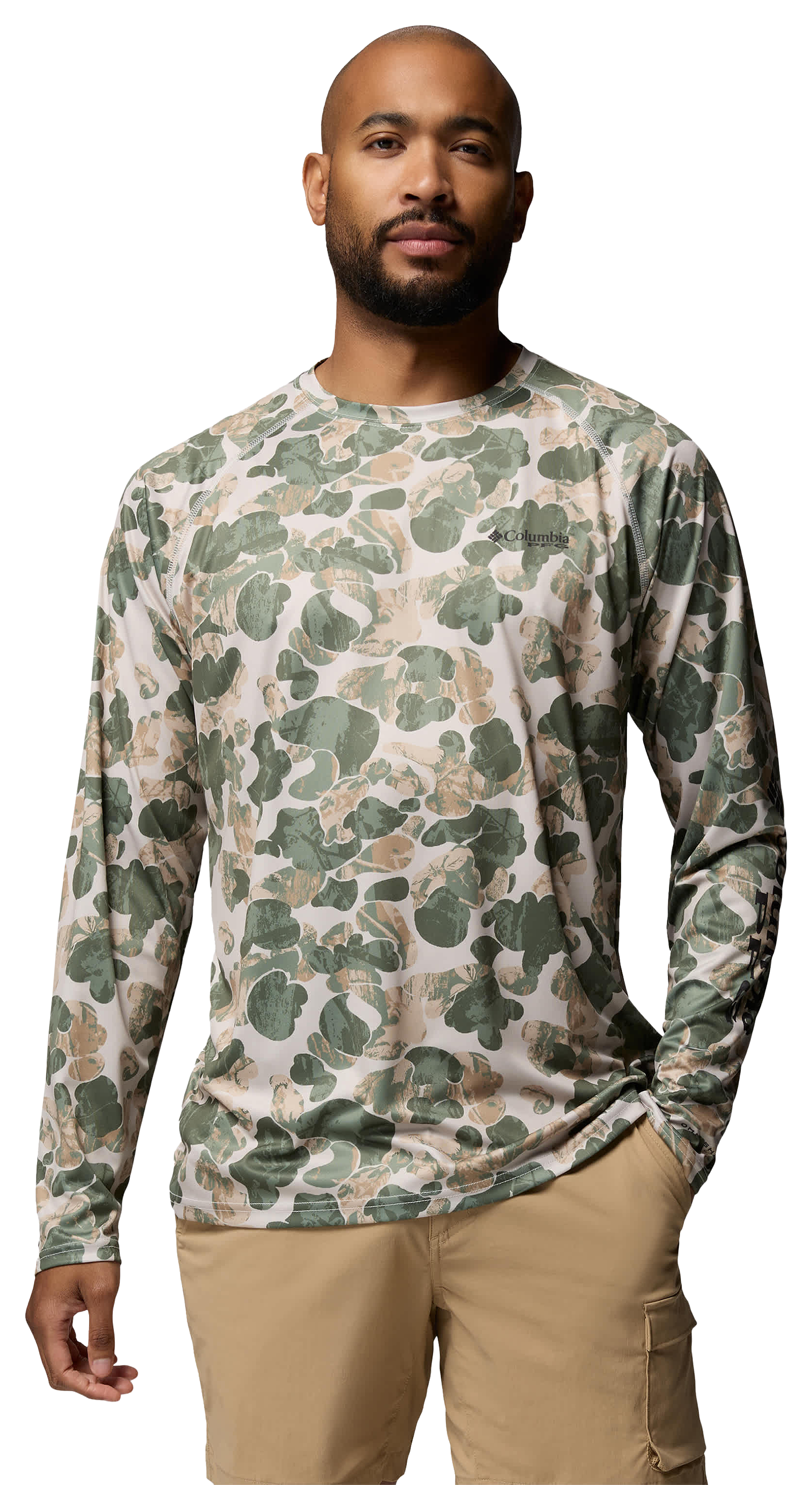 Image of Columbia Super Terminal Tackle PFG Frigate Frenz Camo Long-Sleeve Shirt - Dark Stone Deltawood