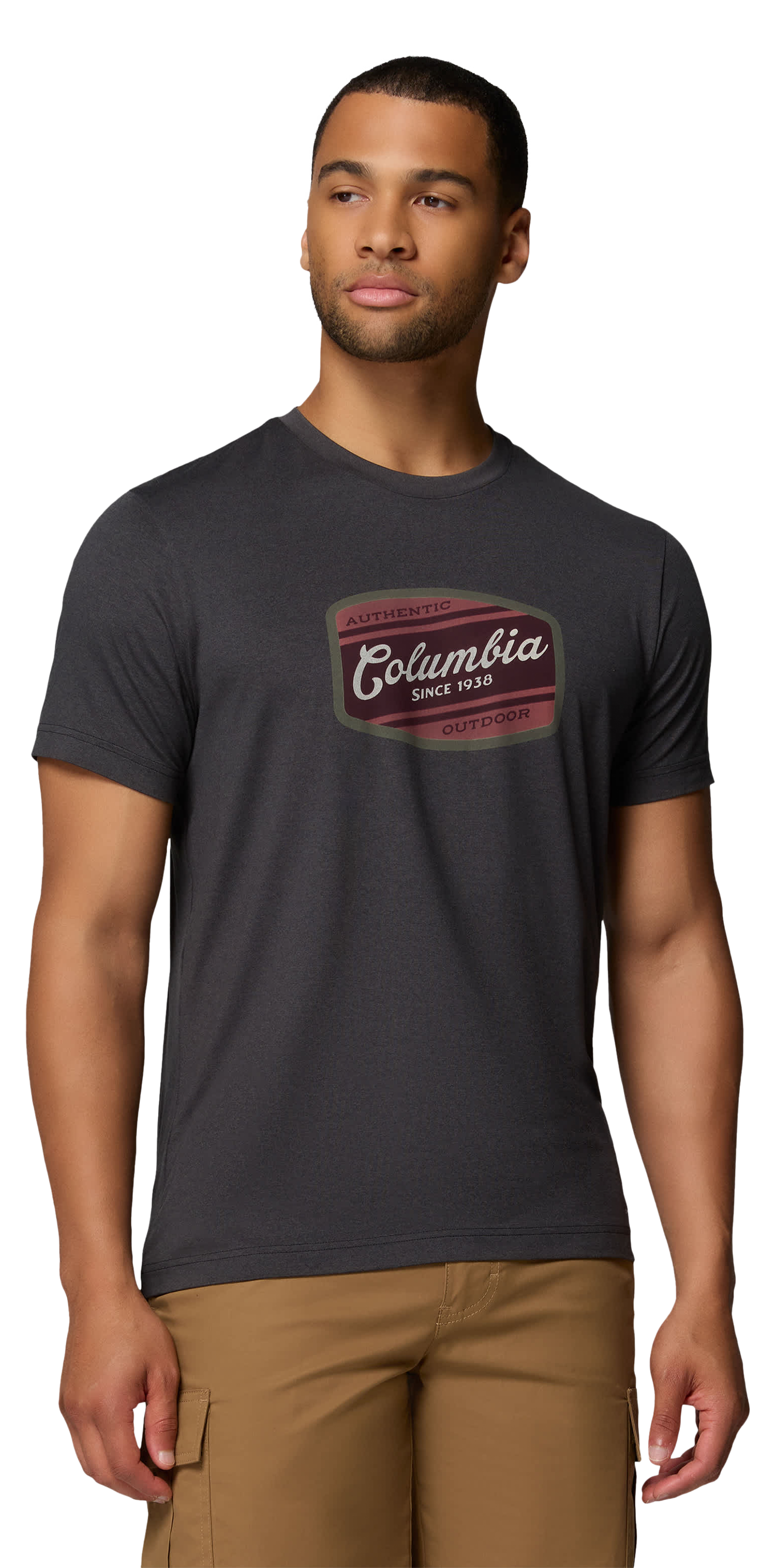 Image of Columbia Parsons Point Badge Label Graphic Short-Sleeve T-Shirt - Black Heather - XS