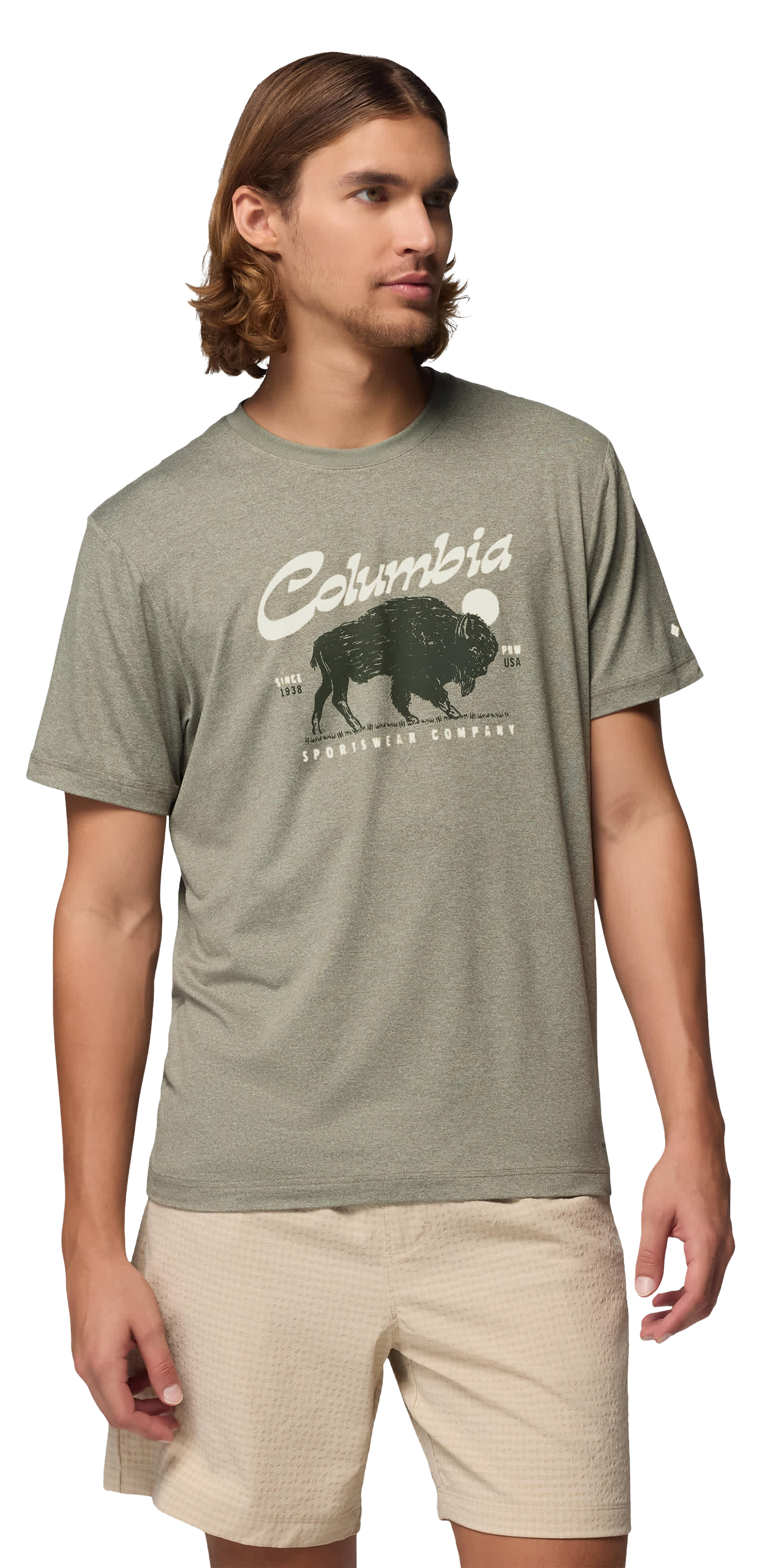 Image of Columbia Parsons Point Retro Roamer Graphic Short-Sleeve T-Shirt - Stone Green Heather