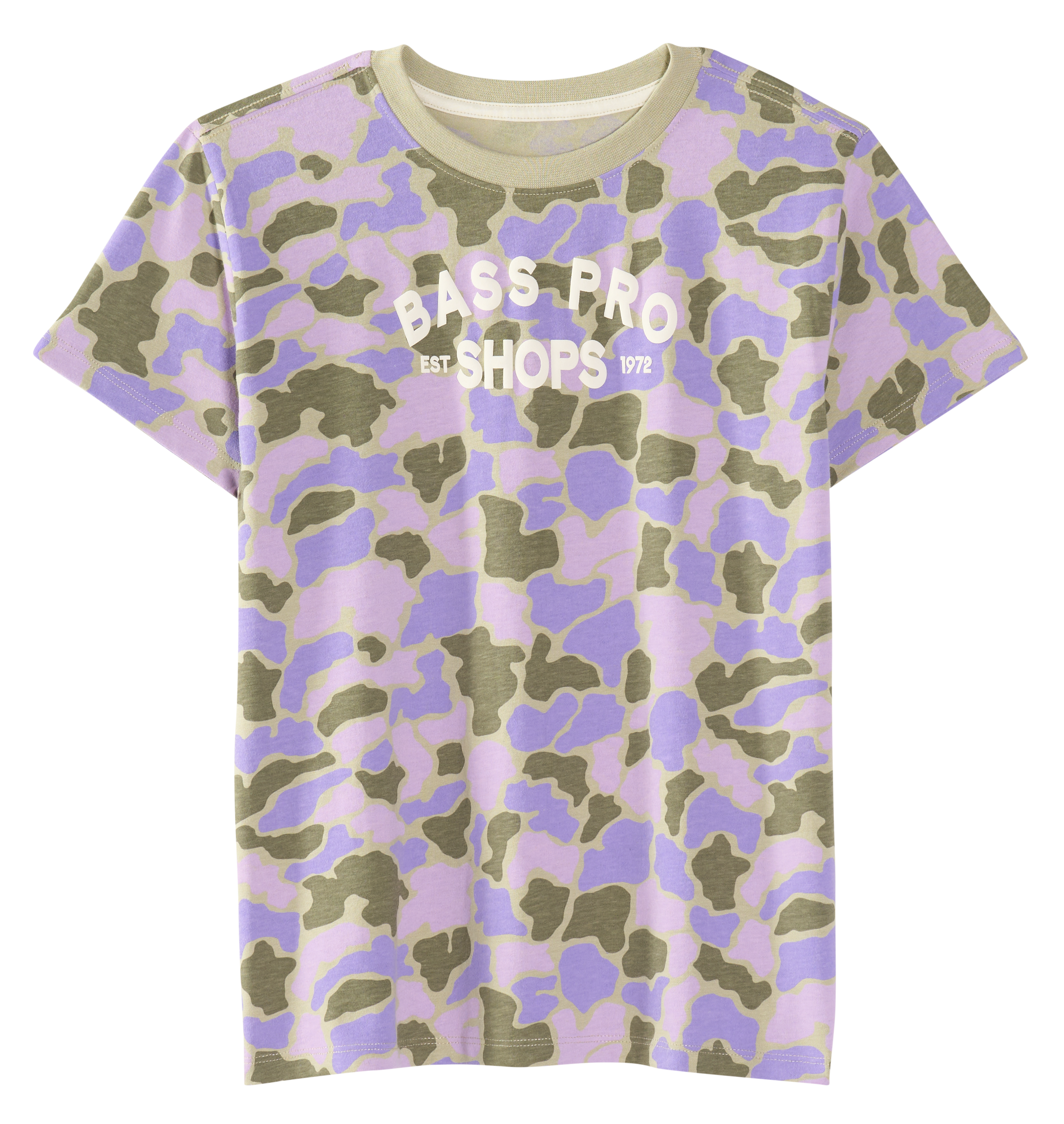 Image of Bass Pro Shops Graphic Short-Sleeve T-Shirt for Kids - Purple Duck Camo