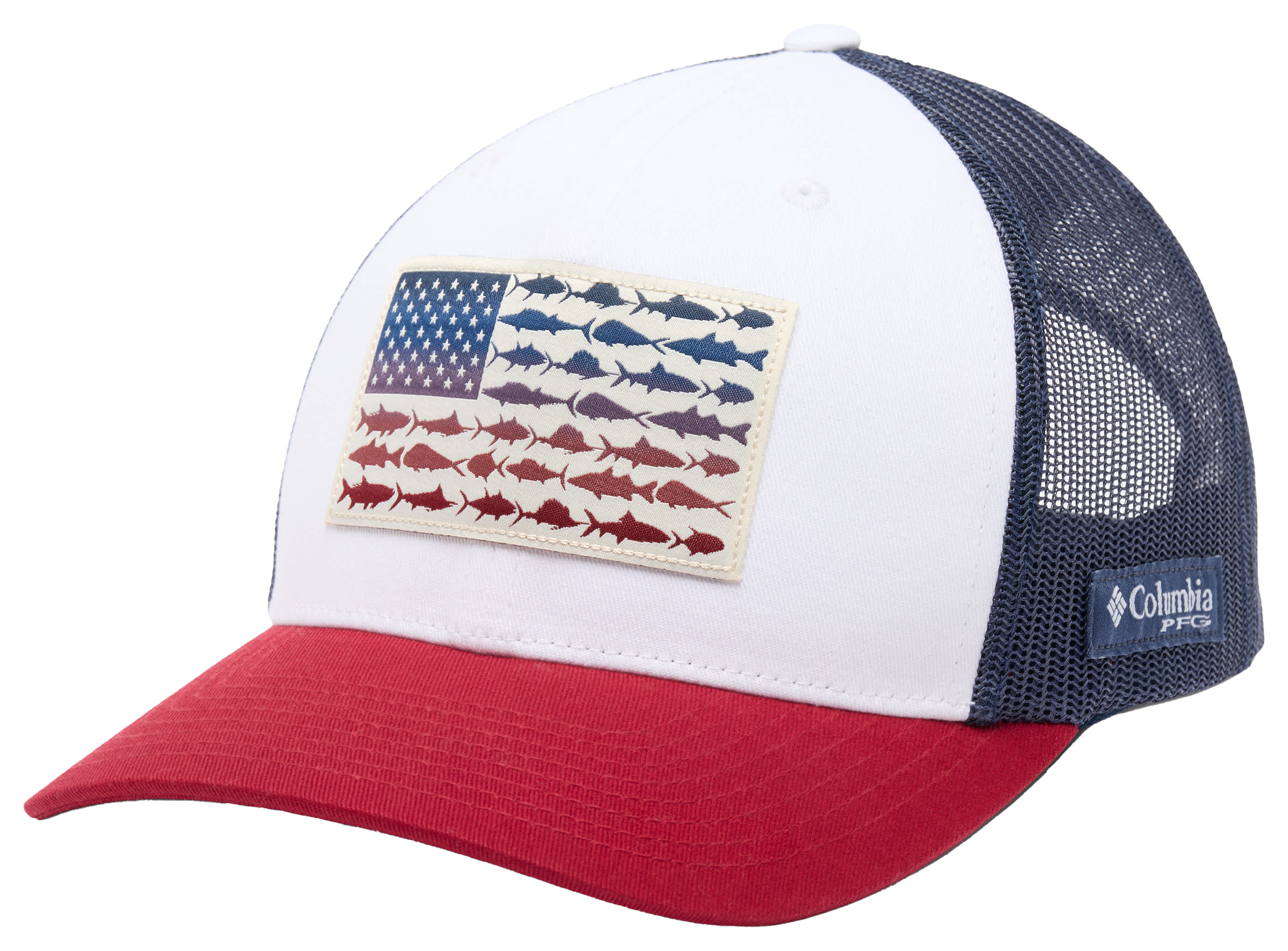 Image of Columbia PFG Mesh Snapback Fish Flag Ball Cap - White/Beet/Nocturnal