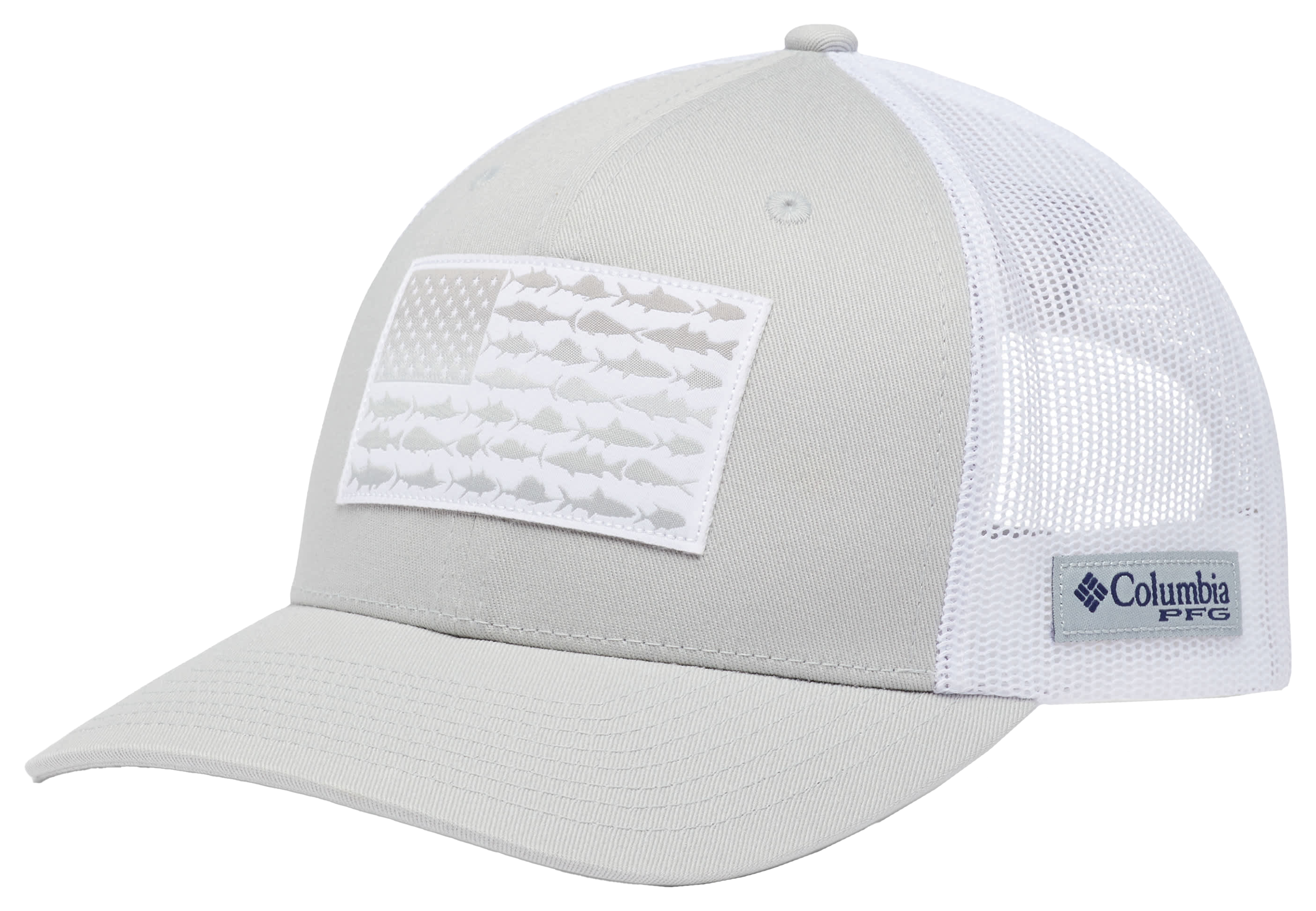 Image of Columbia PFG Mesh Snapback Fish Flag Ball Cap - Cool Gray/White