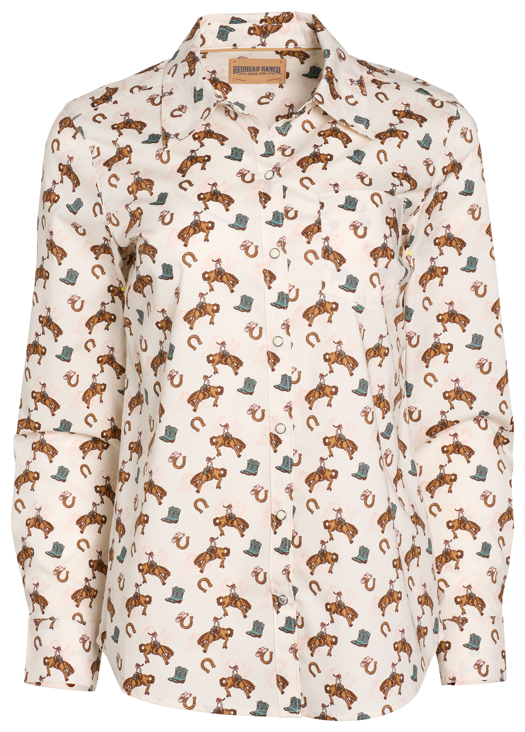 Image of RedHead Ranch Rifle Falls Woven Button-Down Shirt - Snowfall Cowgirl Print