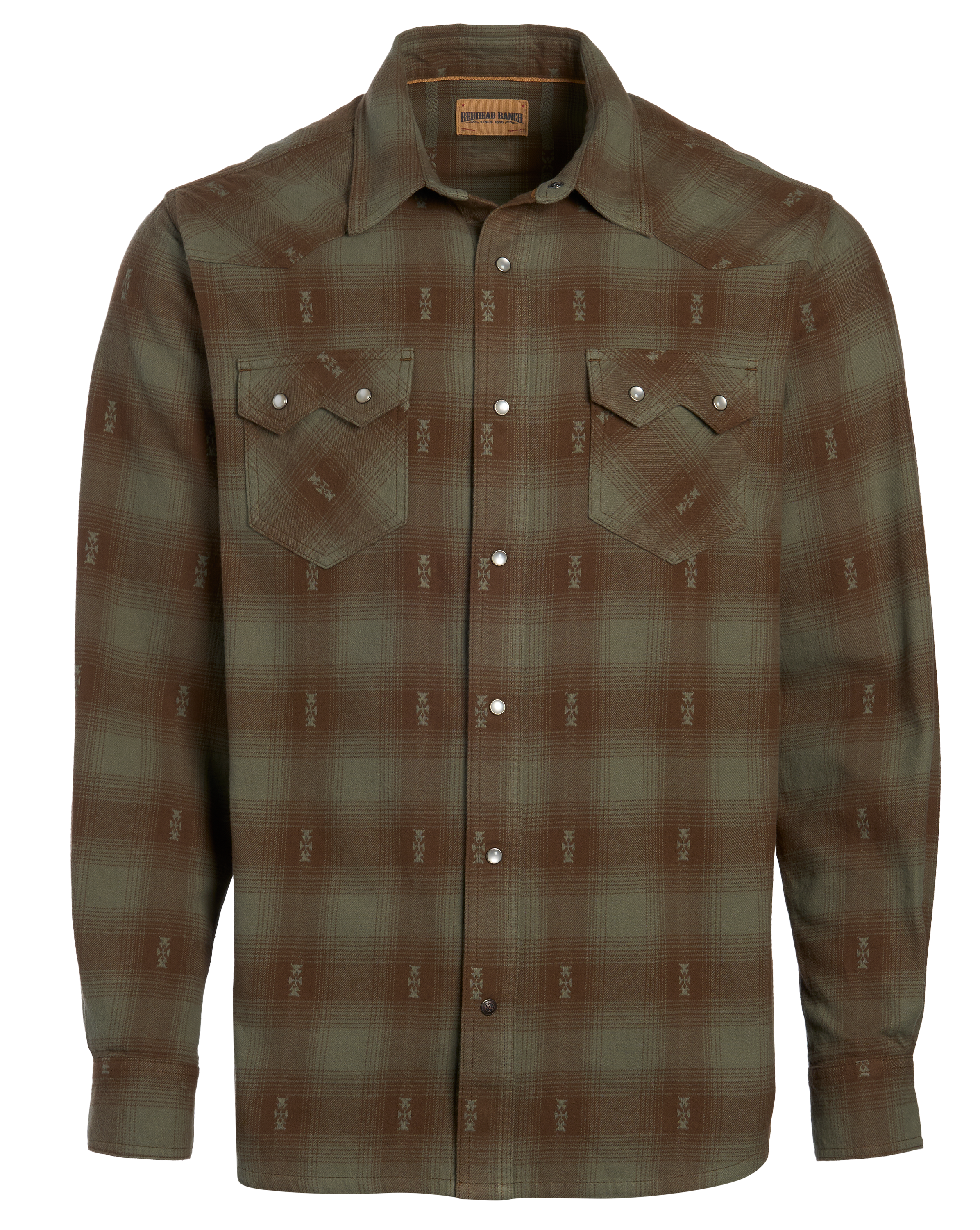 Image of RedHead Ranch Needle Eye Long-Sleeve Flannel Shirt - Olive/Dark Earth