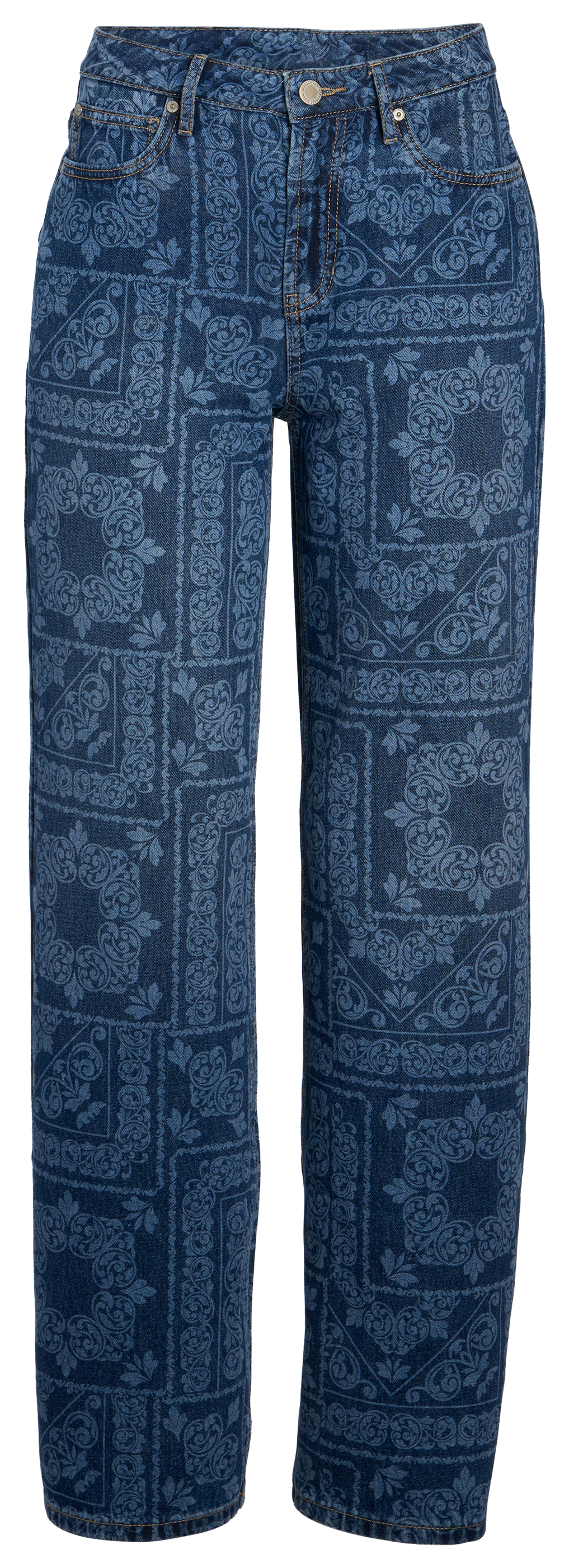 Image of RedHead Ranch High-Rise Printed Denim Wide-Leg Jeans - Dark Wash Denim Print
