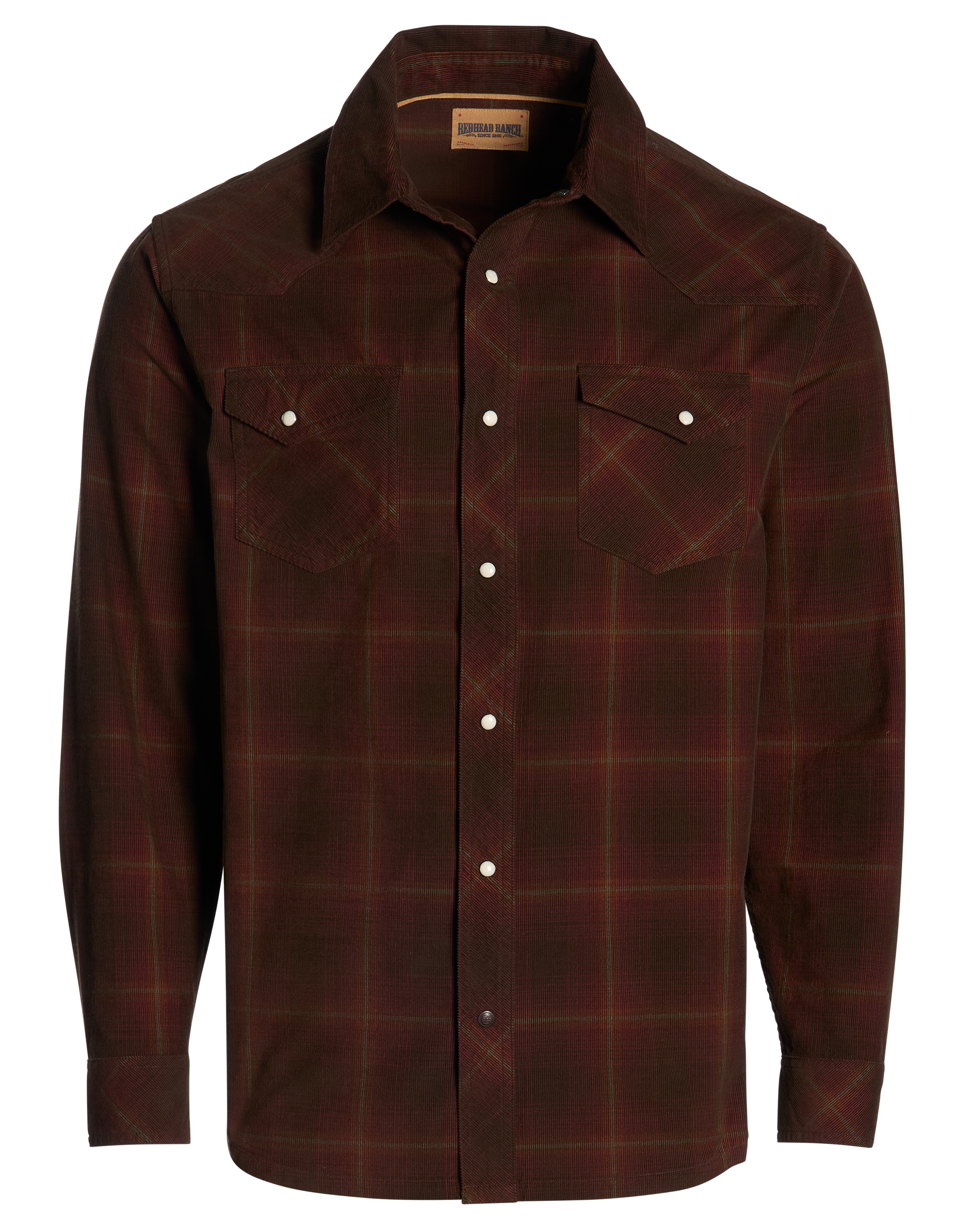 Image of RedHead Ranch Valley Brook Corduroy Long-Sleeve Snap-Down Shirt - Port Plaid