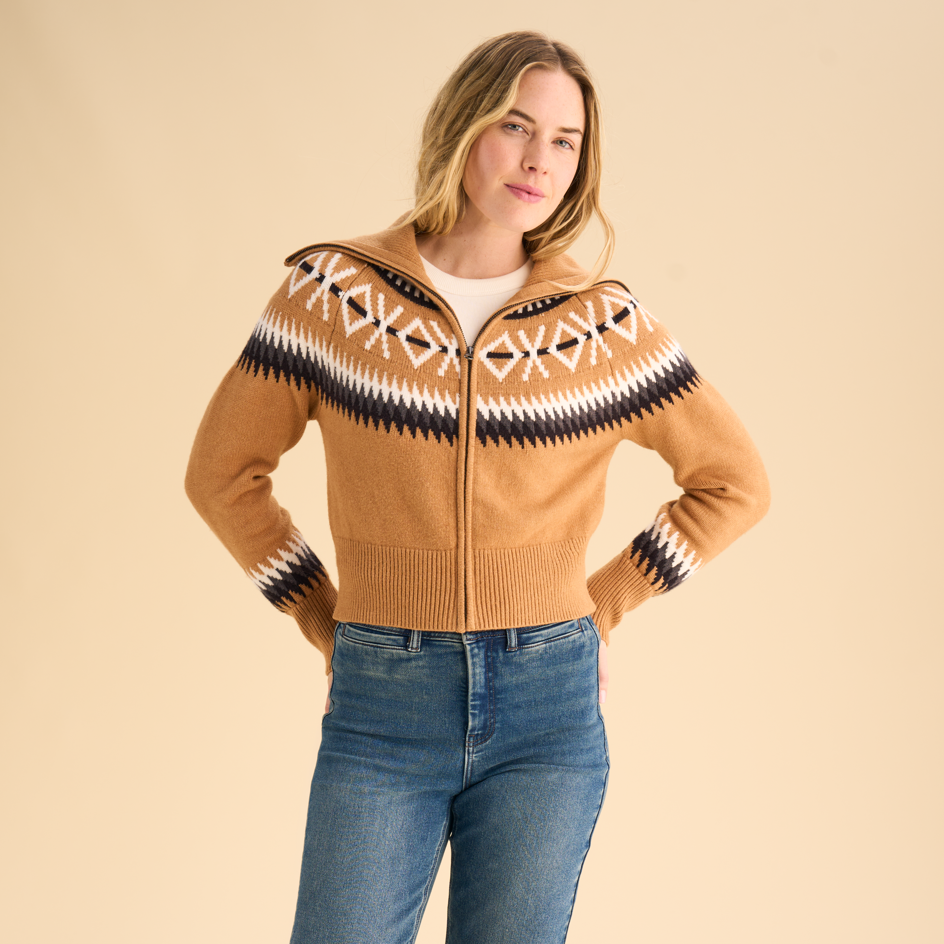 Natural Reflections Natural Reflections Full-Zip Fair Isle Cardigan - Biscuit - $59.99 at Bass Pro Shops