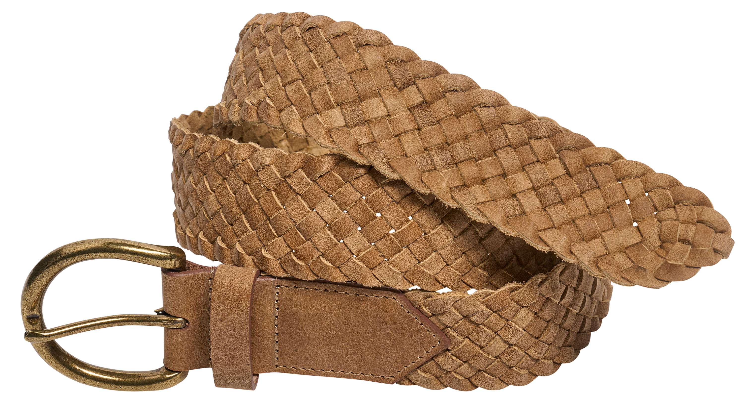 Image of Natural Reflections Suede-Leather Braided Belt - Tan