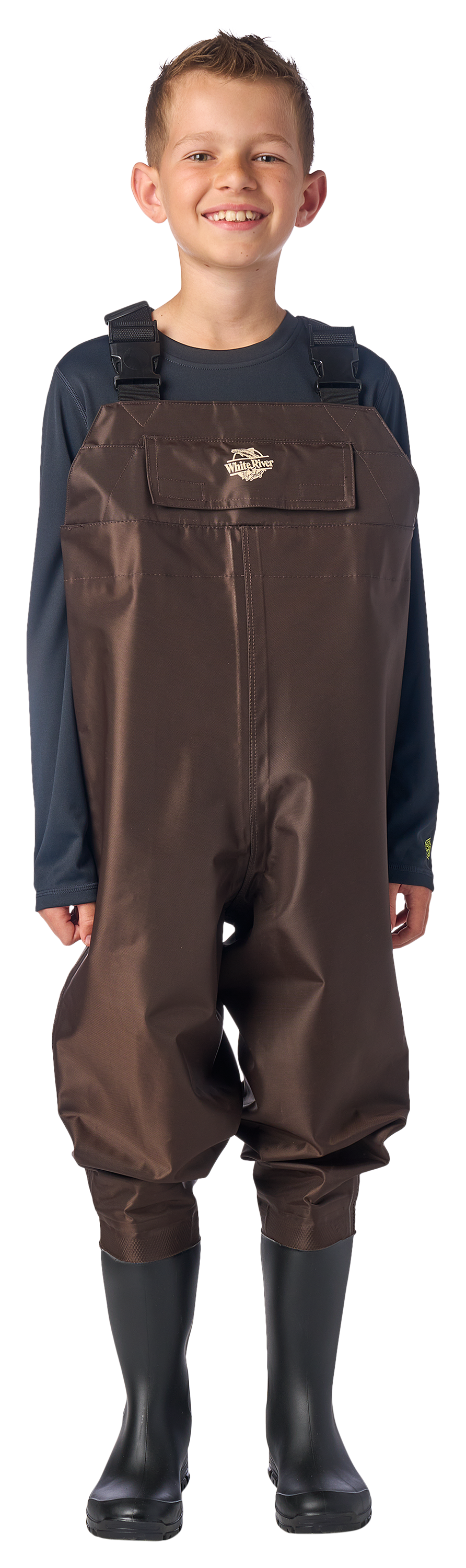 Image of White River Fly Shop Three Forks Lug-Sole Chest Waders for Kids - Brown - 4 Regular