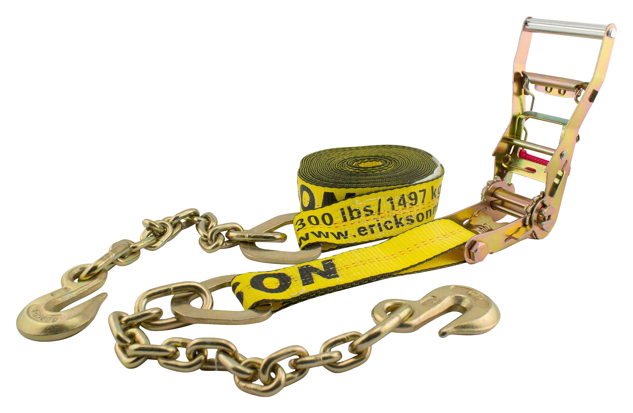 Image of Erickson Long-Handle Ratchet Strap with Chain Leads and Web Clamp