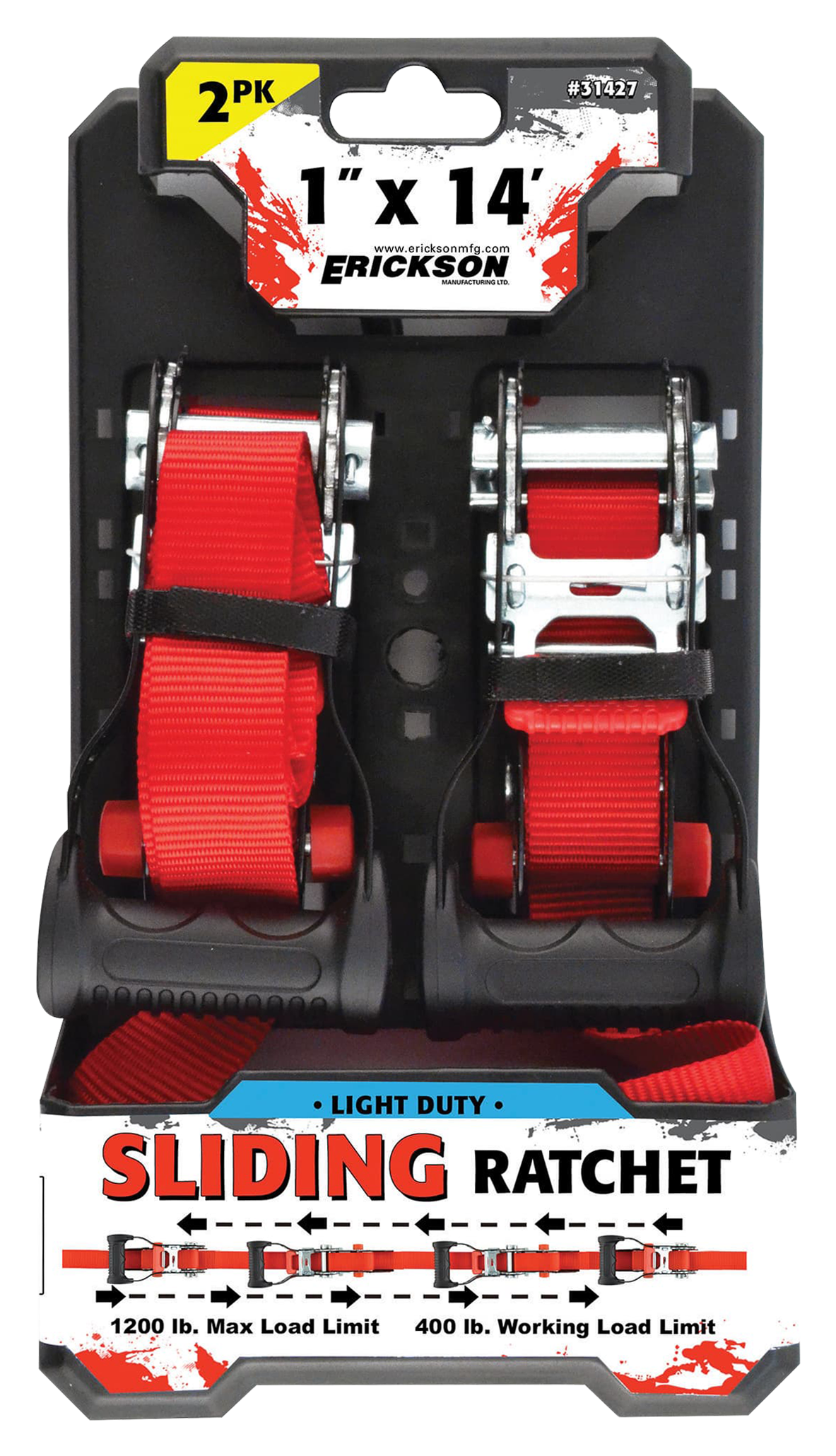 Image of Erickson 1,200-Lb. Sliding Ratchet Straps with Cap Locks and Velcro 2-Pack