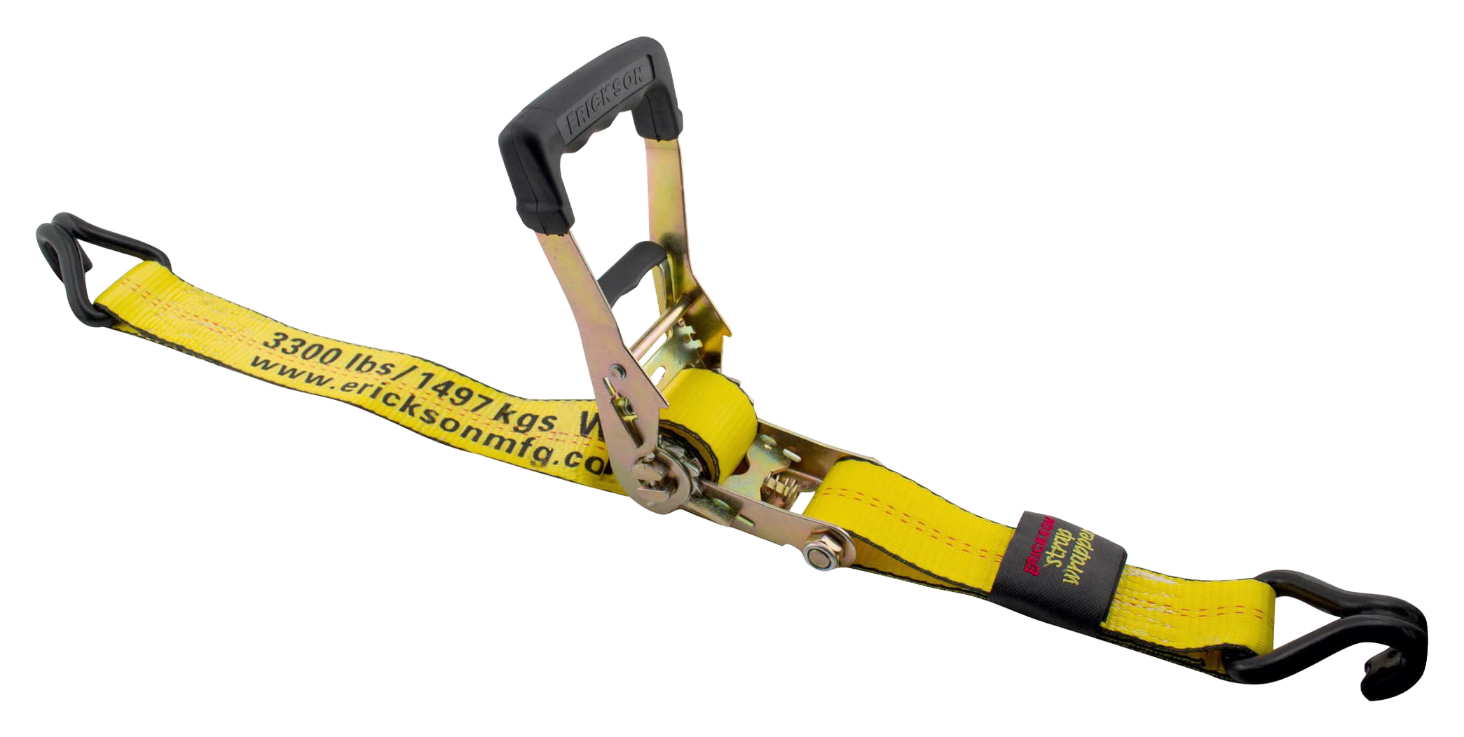 Image of Erickson 10,000-Lb. Deluxe Rubber Handle Ratchet Strap with Double J-Hooks and Strap Wrapper