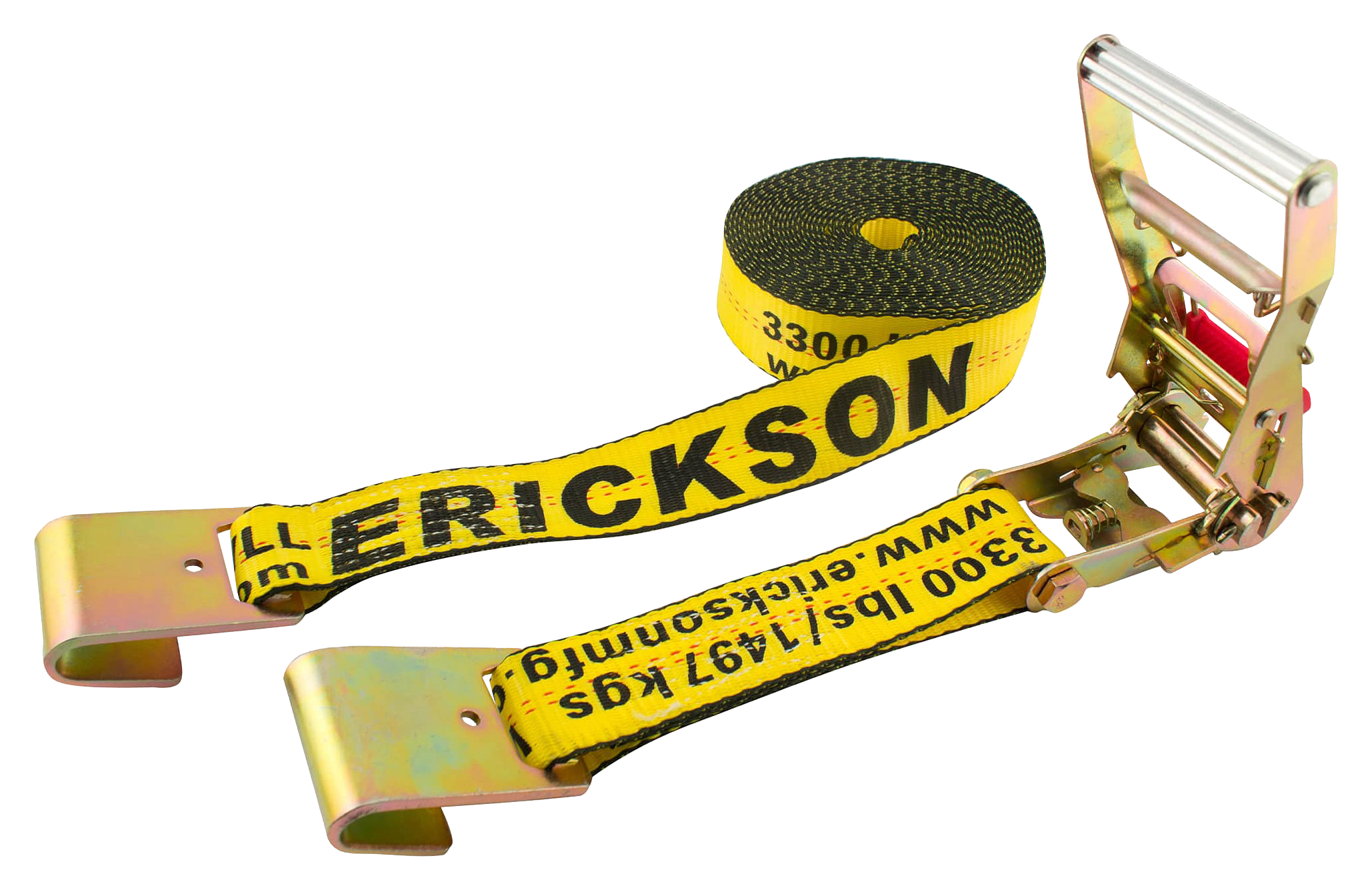Image of Erickson 10,000-Lb. Long-Handle Ratchet Strap with Flat Hooks and Web Clamp