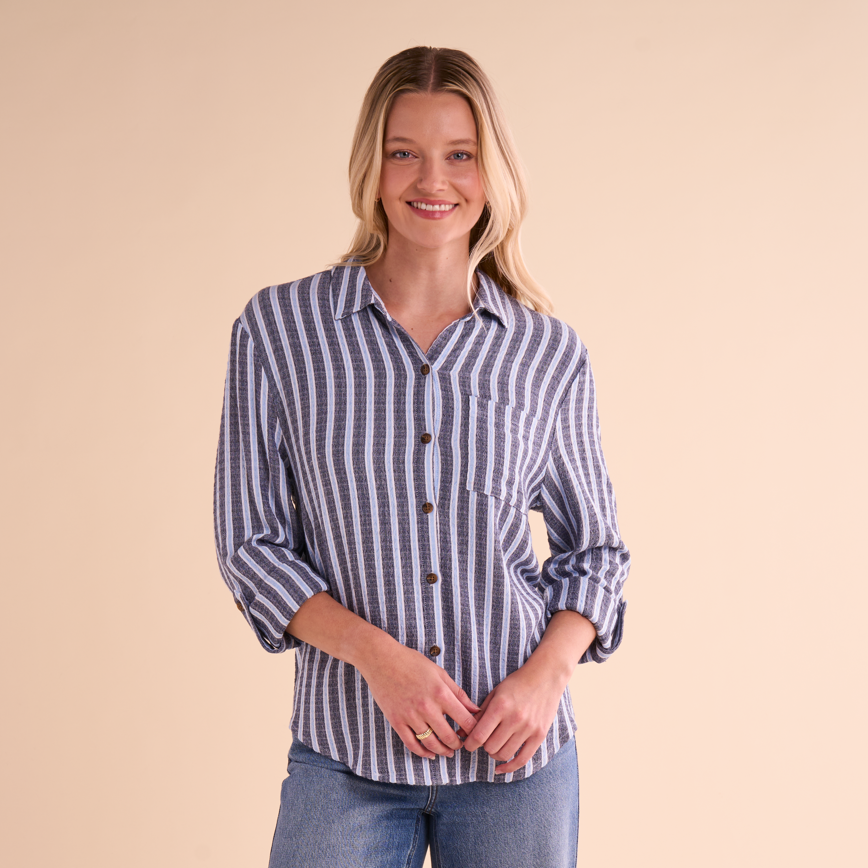 Image of Natural Reflections Cascade Plaid Button-Down Long-Sleeve Shirt