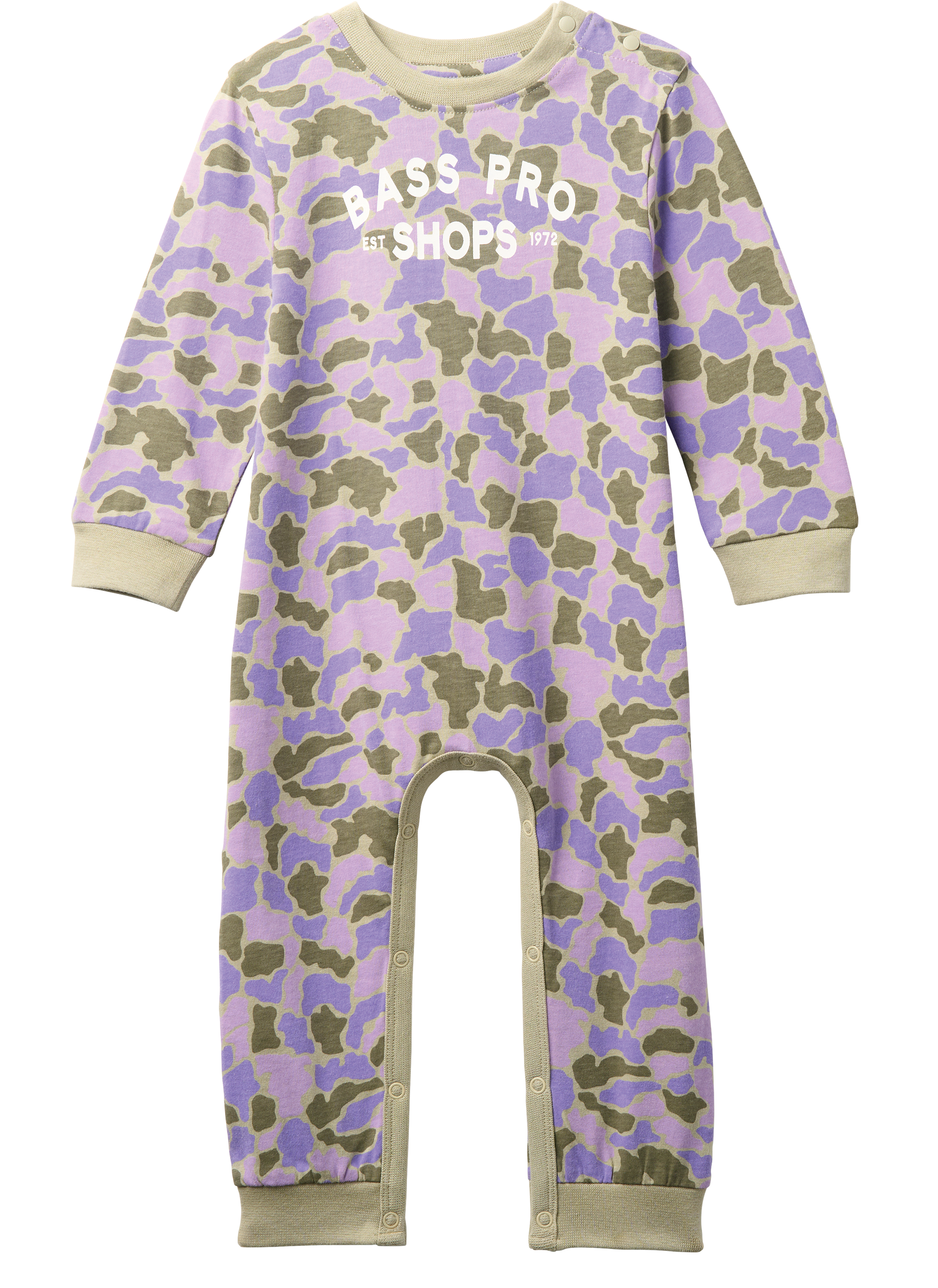 Image of Bass Pro Shops Est. '72 Long-Sleeve Bodysuit for Babies - Purple Duck Camo