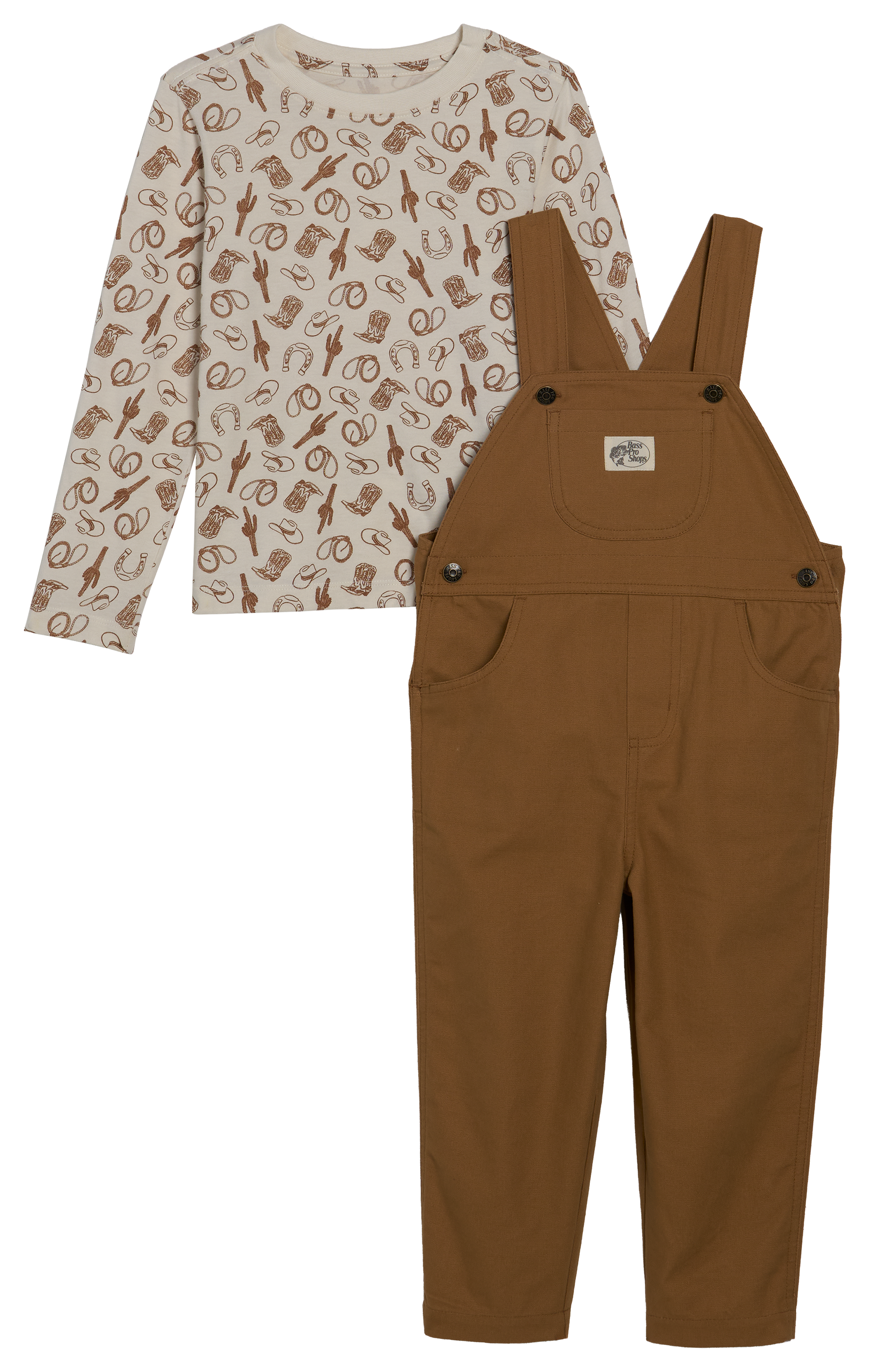 Image of Bass Pro Shops Long-Sleeve T-Shirt and Overalls Set for Toddlers - Chipmunk