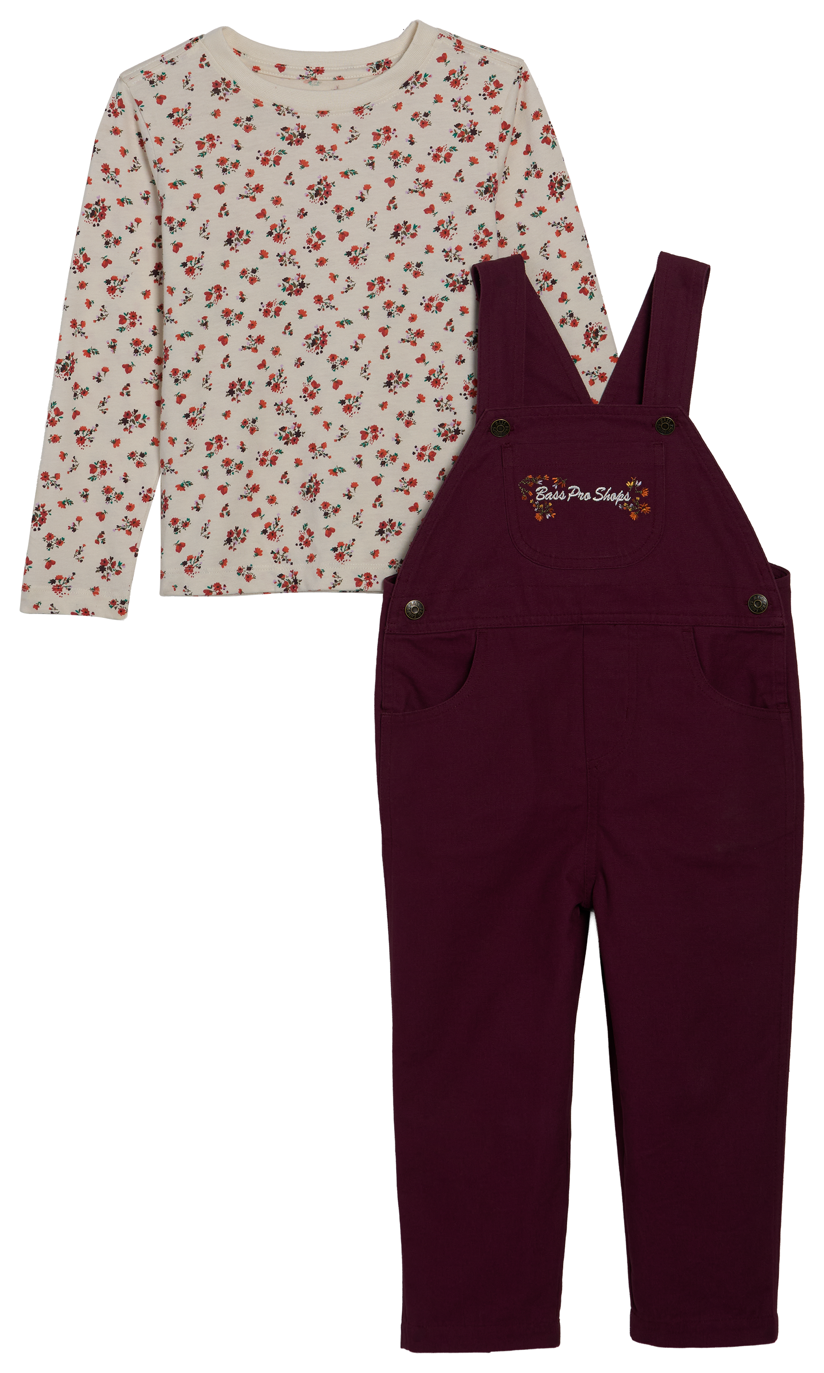 Image of Bass Pro Shops Long-Sleeve T-Shirt and Overalls Set for Toddlers - Fig