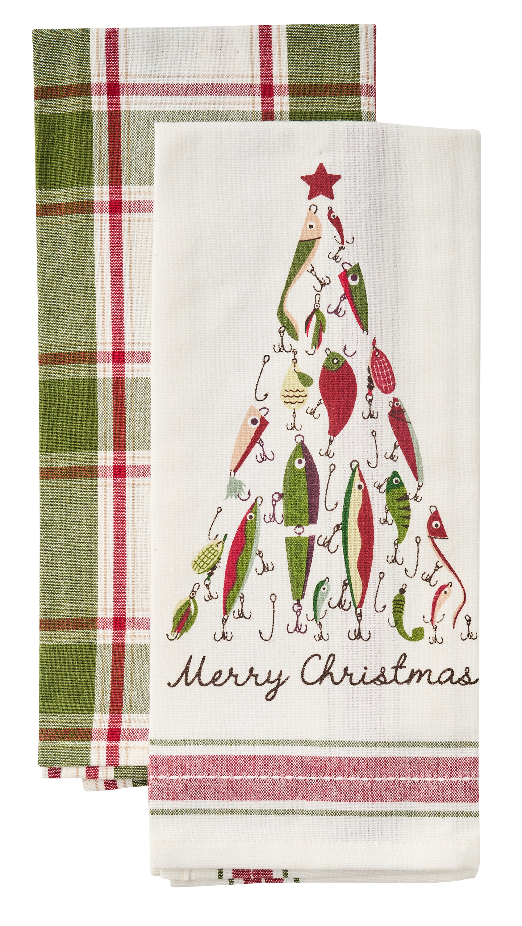 BASS PRO SHOPS Fishing Lure Christmas Tree Dish Towel 2-Piece Set
