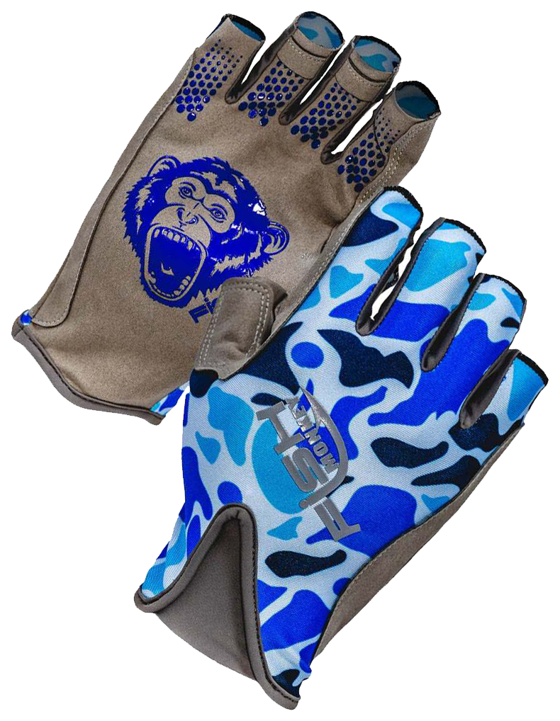Image of Fish Monkey Pro 365 Half-Finger Guide Gloves - Old School Camo Blue - 2XL