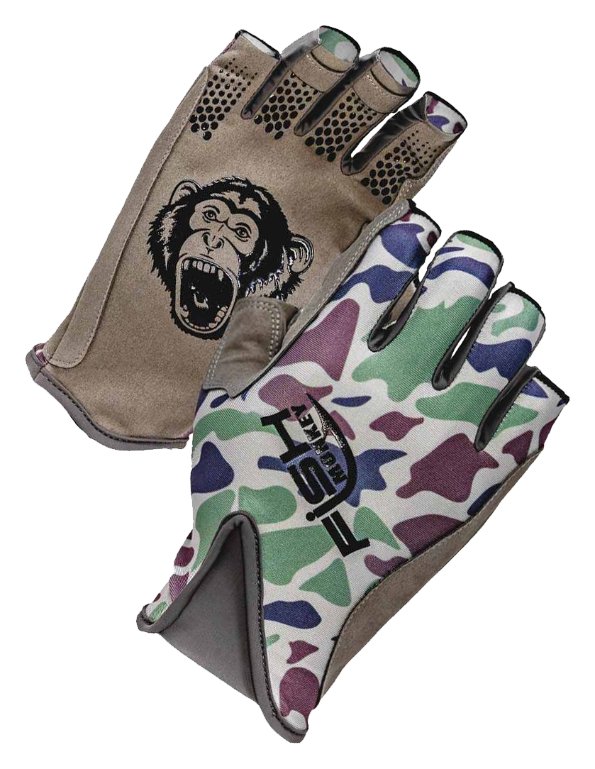 Image of Fish Monkey Pro 365 Half-Finger Guide Gloves - Old School Camo Beige - XL