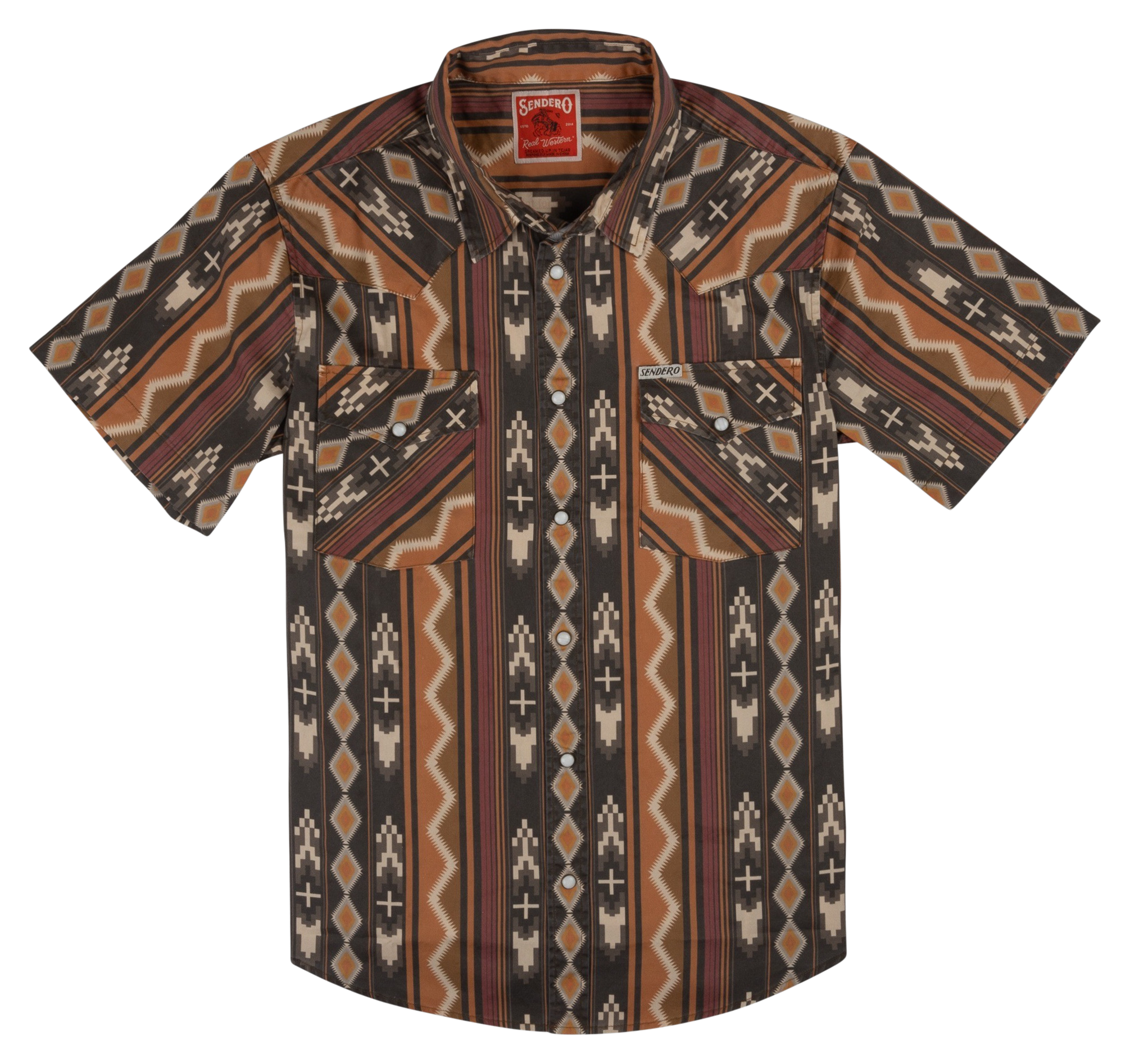 Image of Sendero Wyatt Pearl Snap Short-Sleeve Serape Shirt - Tempe Stripe