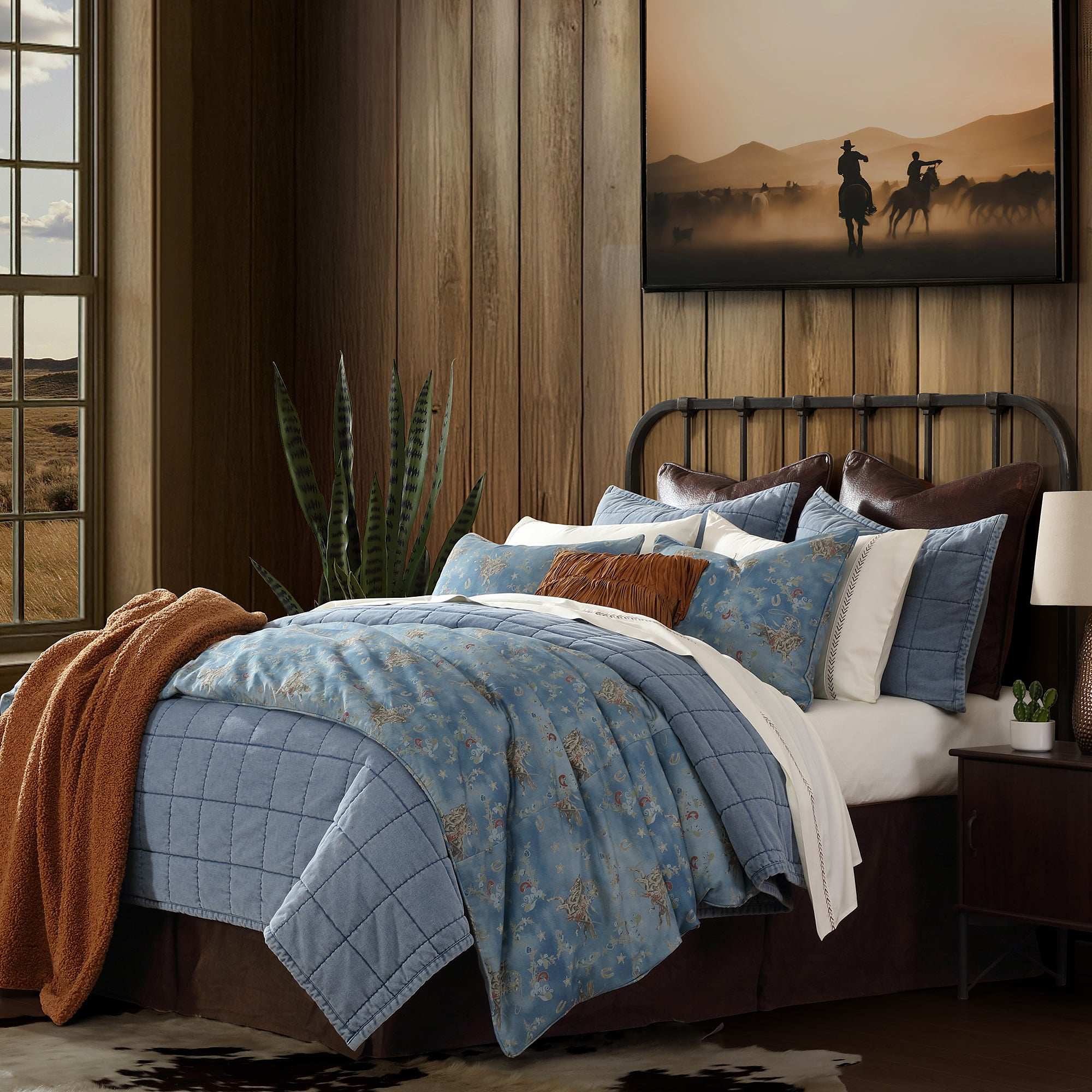 Image of HiEnd Accents Lee Western Washed Denim Duvet Cover Set - Queen