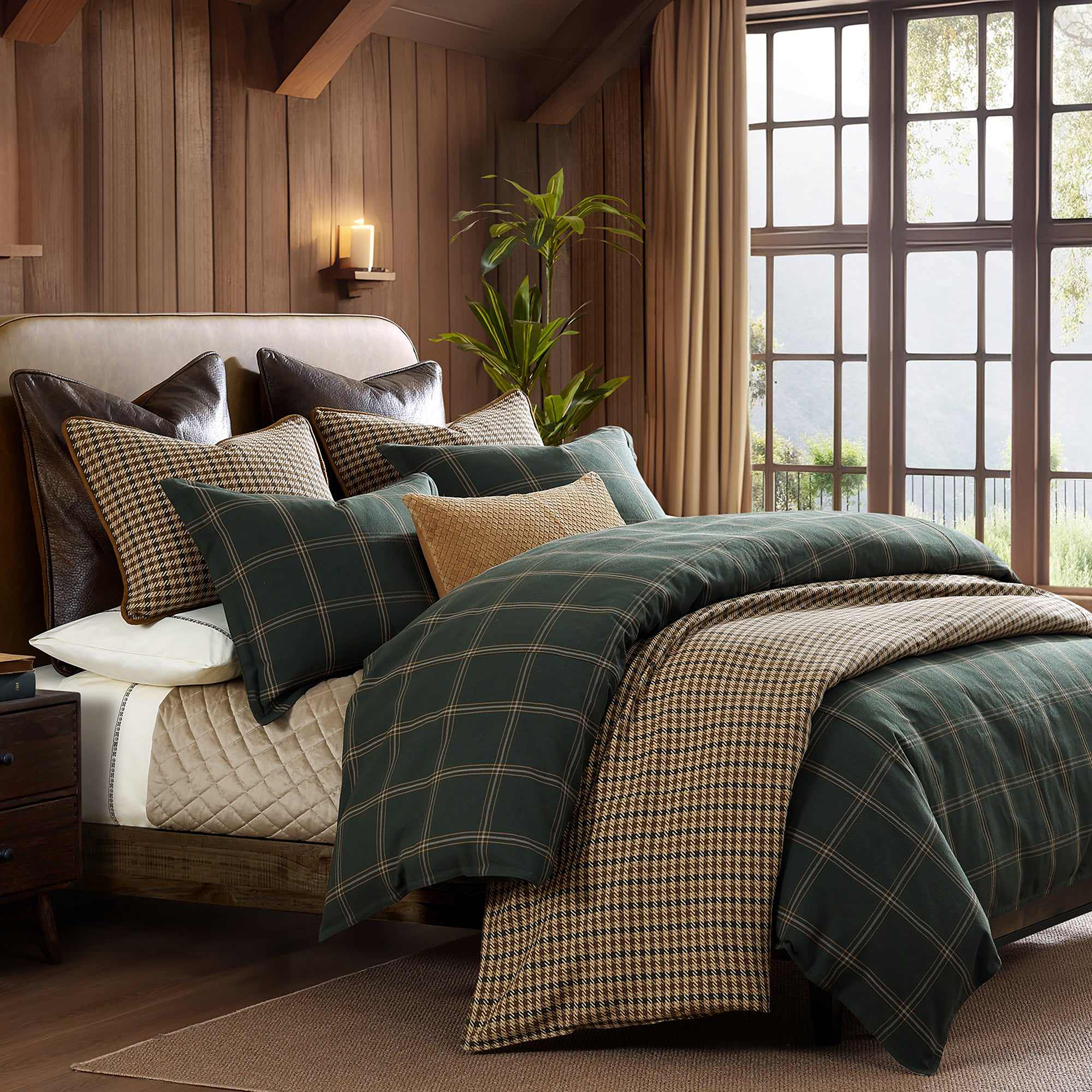 Image of HiEnd Accents Windowpane Plaid Comforter Set - Hunter Green Plaid - King