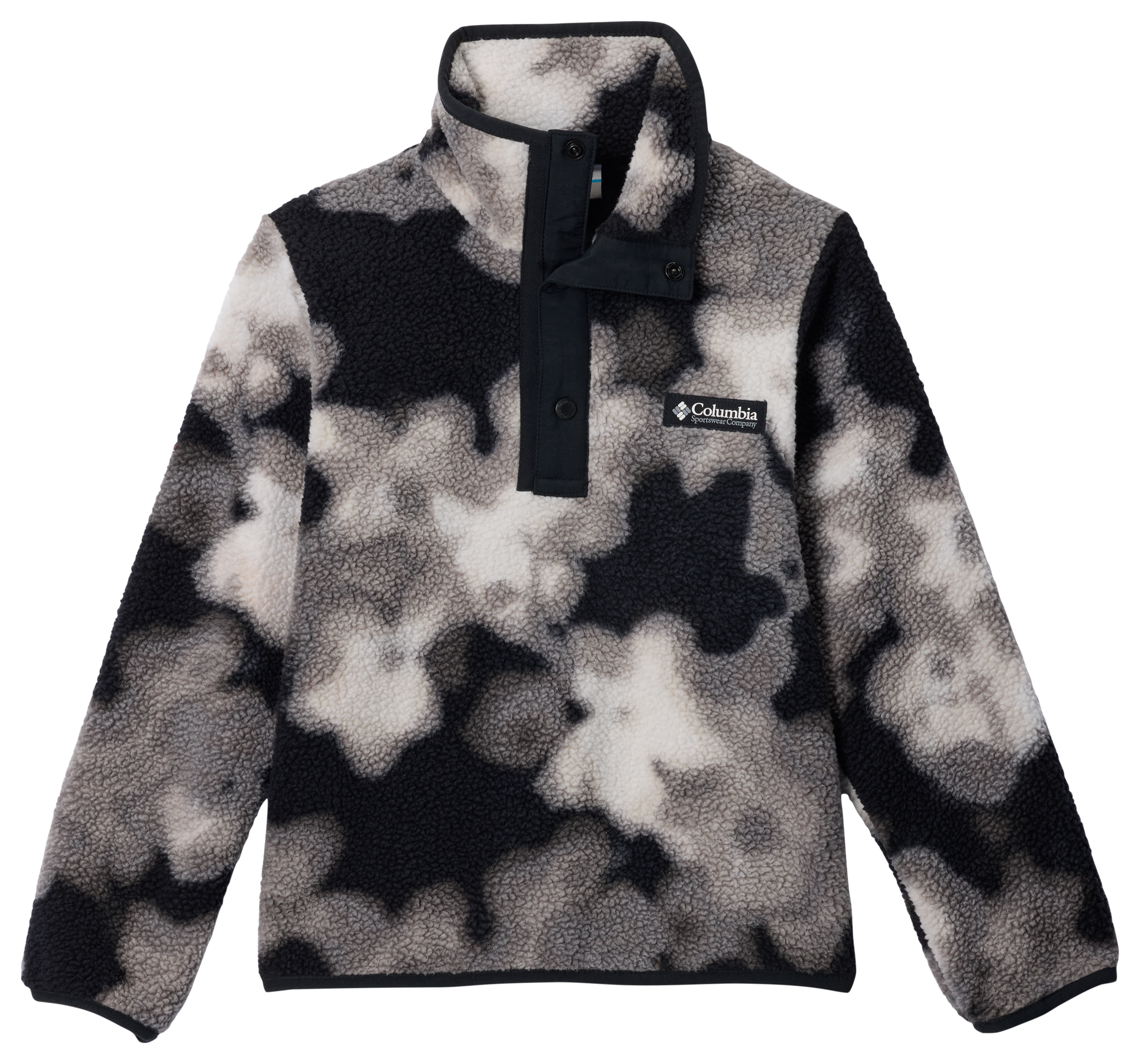 Image of Columbia Helvetia II Printed Fleece Half-Snap Pullover for Kids - Black Dyeflower/Black