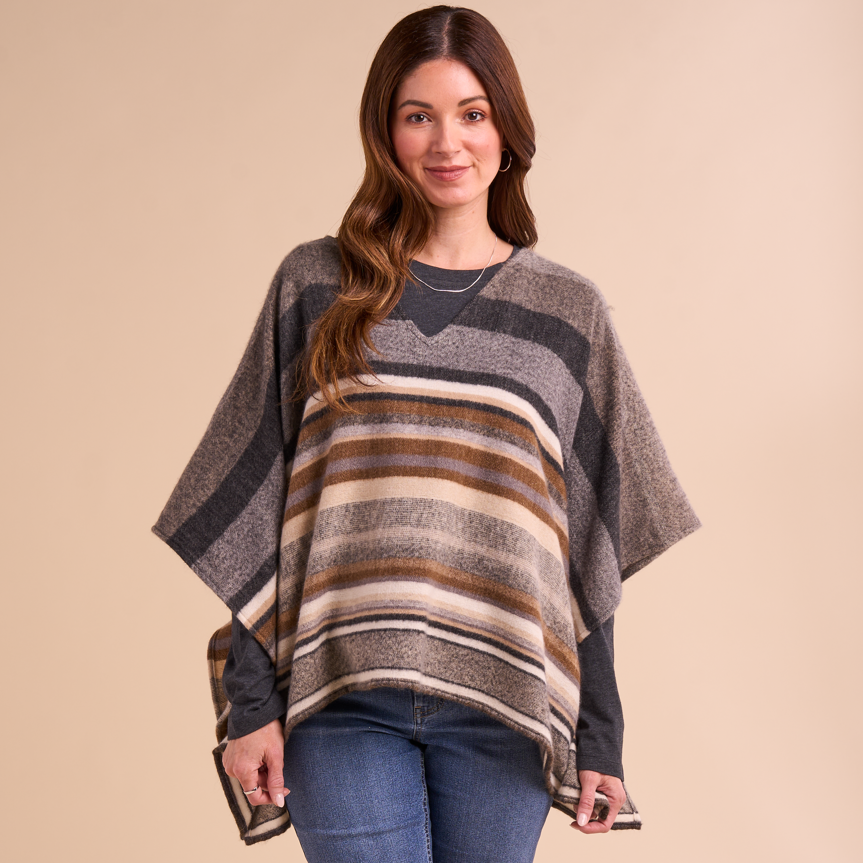 Image of Natural Reflections Striations V-Neck Kimono