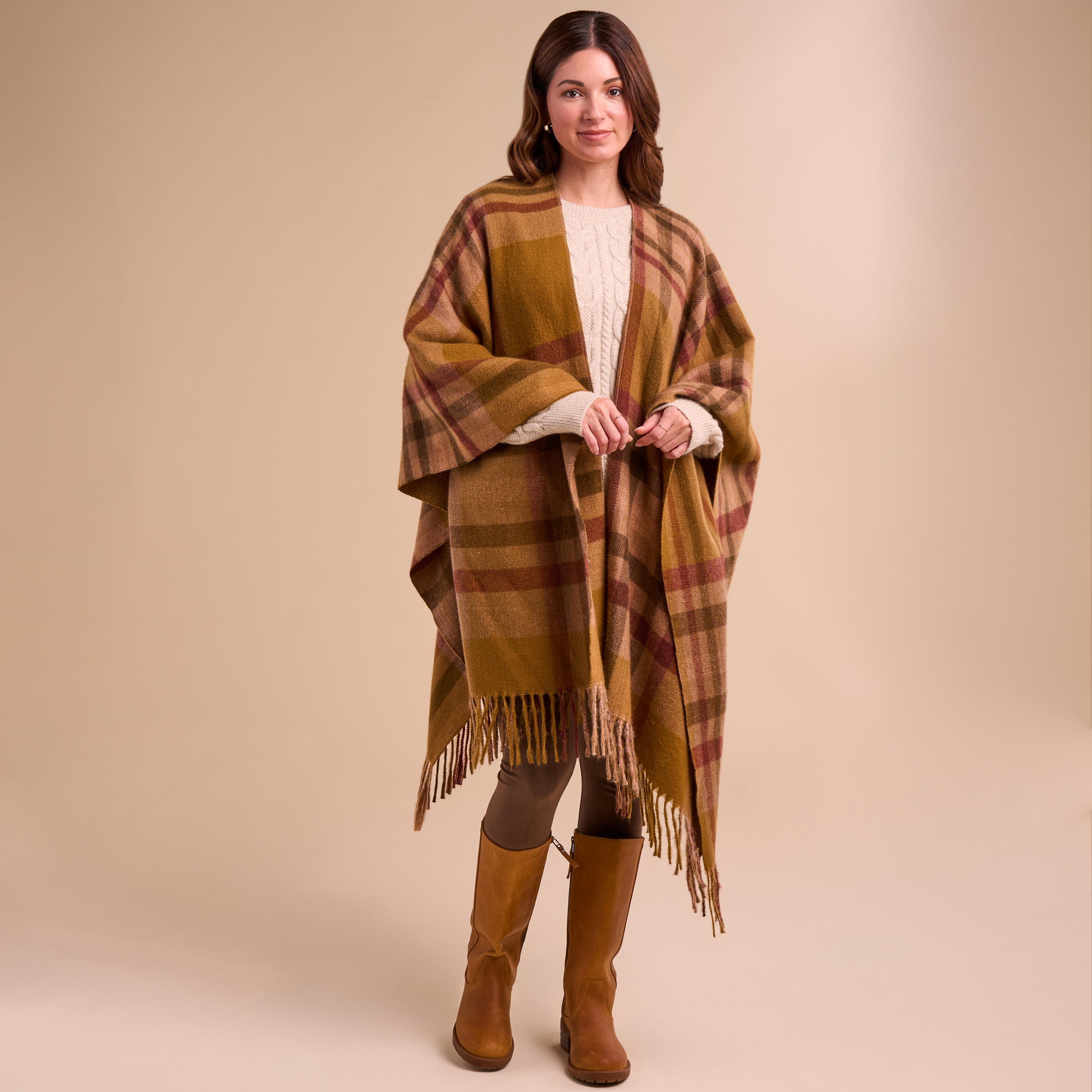 Image of Natural Reflections Olivine Plaid Cape