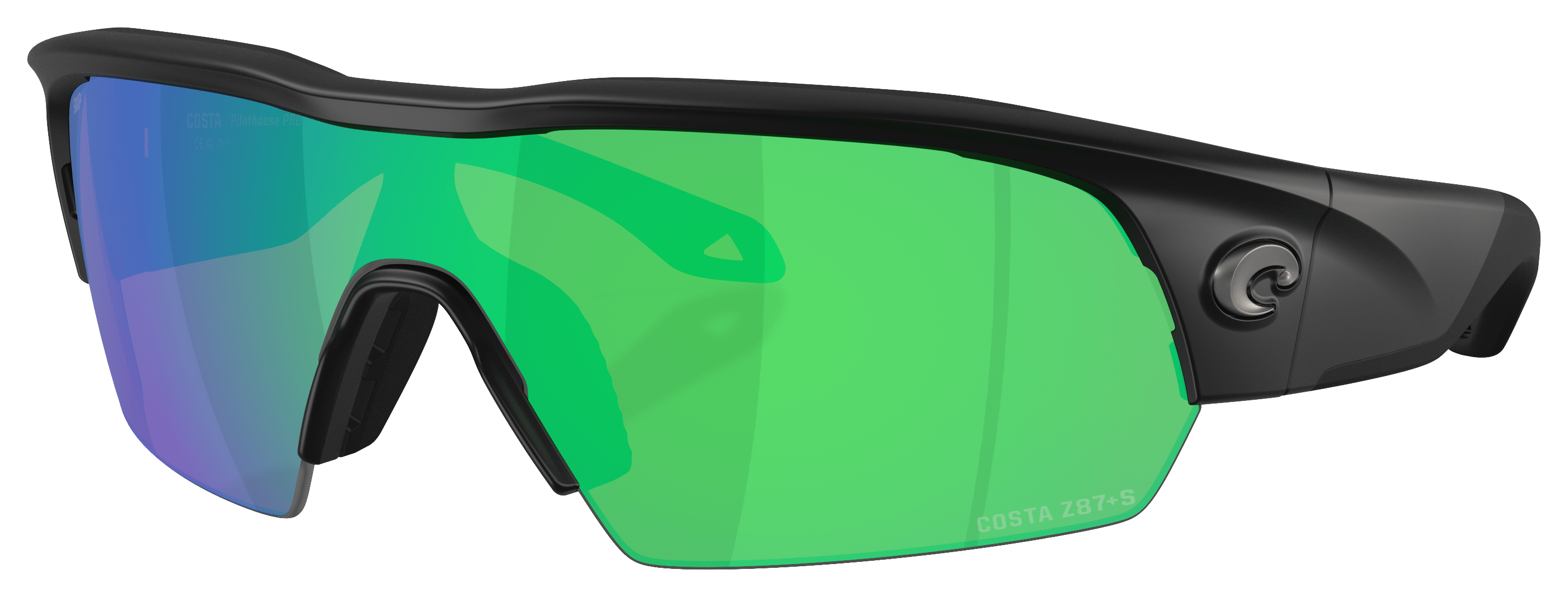 Image of Costa Del Mar Pilothouse Pro 580P Polarized Sunglasses - Matte Black/Green Mirror - XX-Large