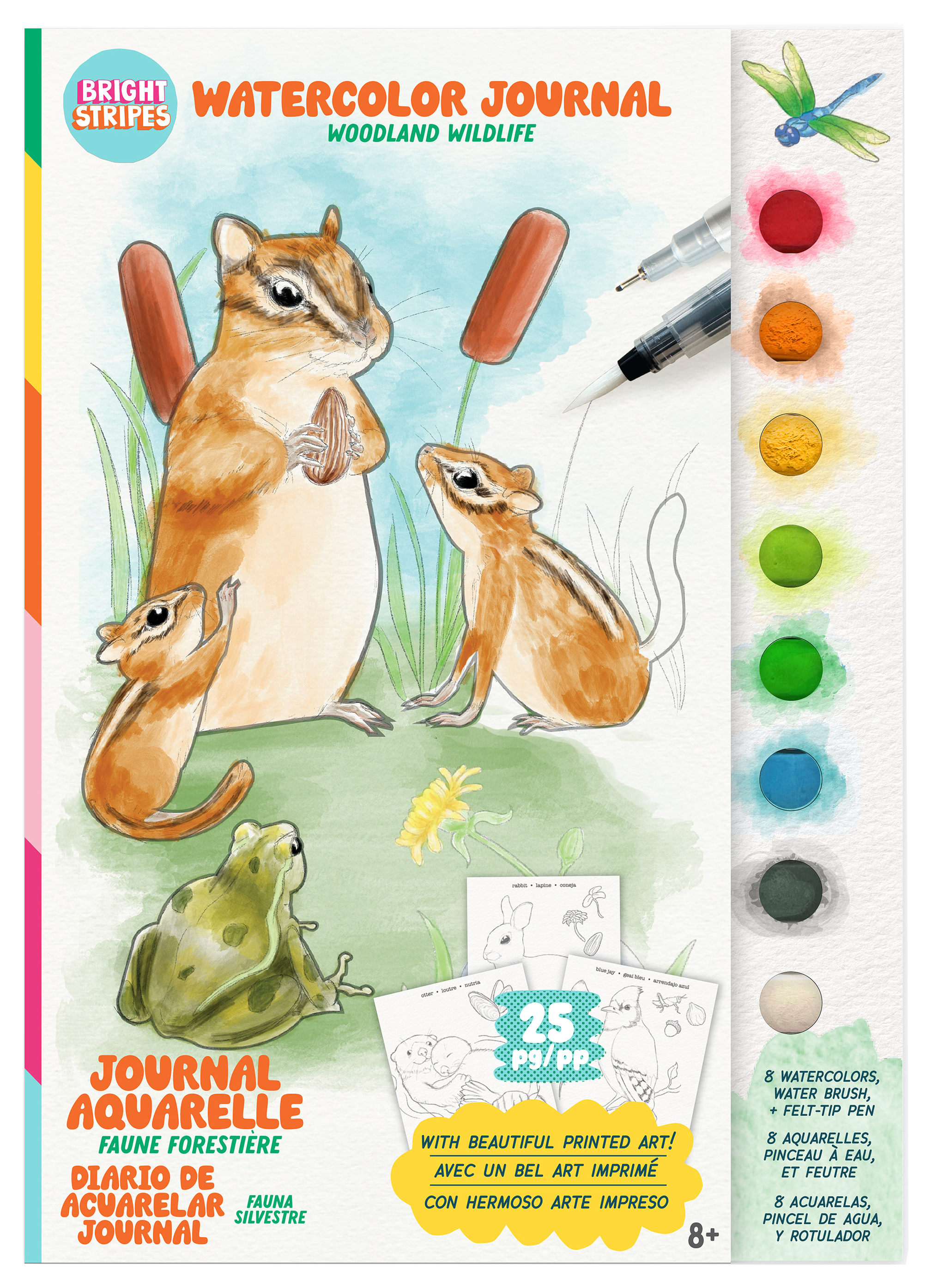 Image of Bright Stripes Woodland Wildlife Watercolor Journal