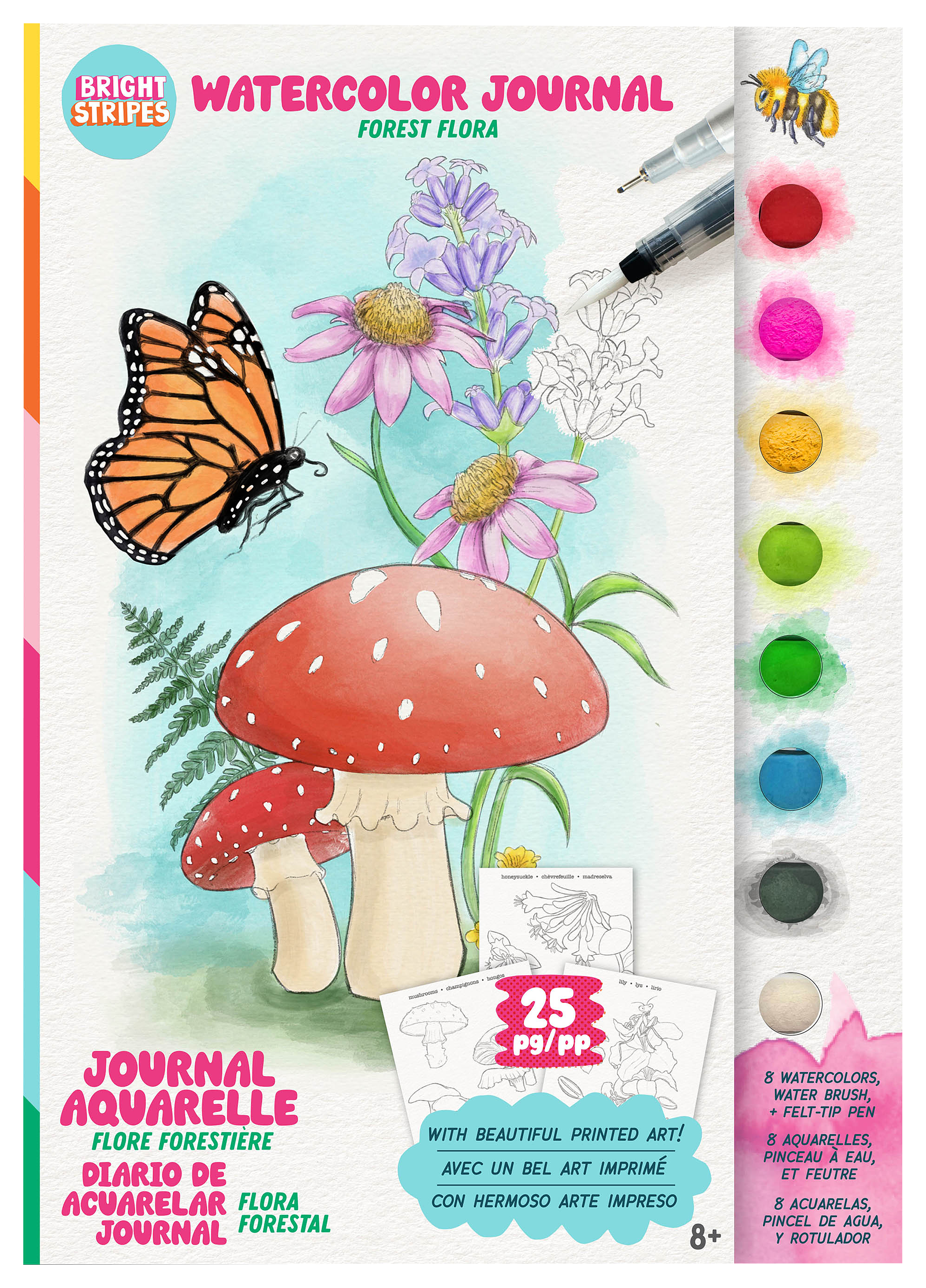 Image of Bright Stripes Forest Flora Watercolor Journal