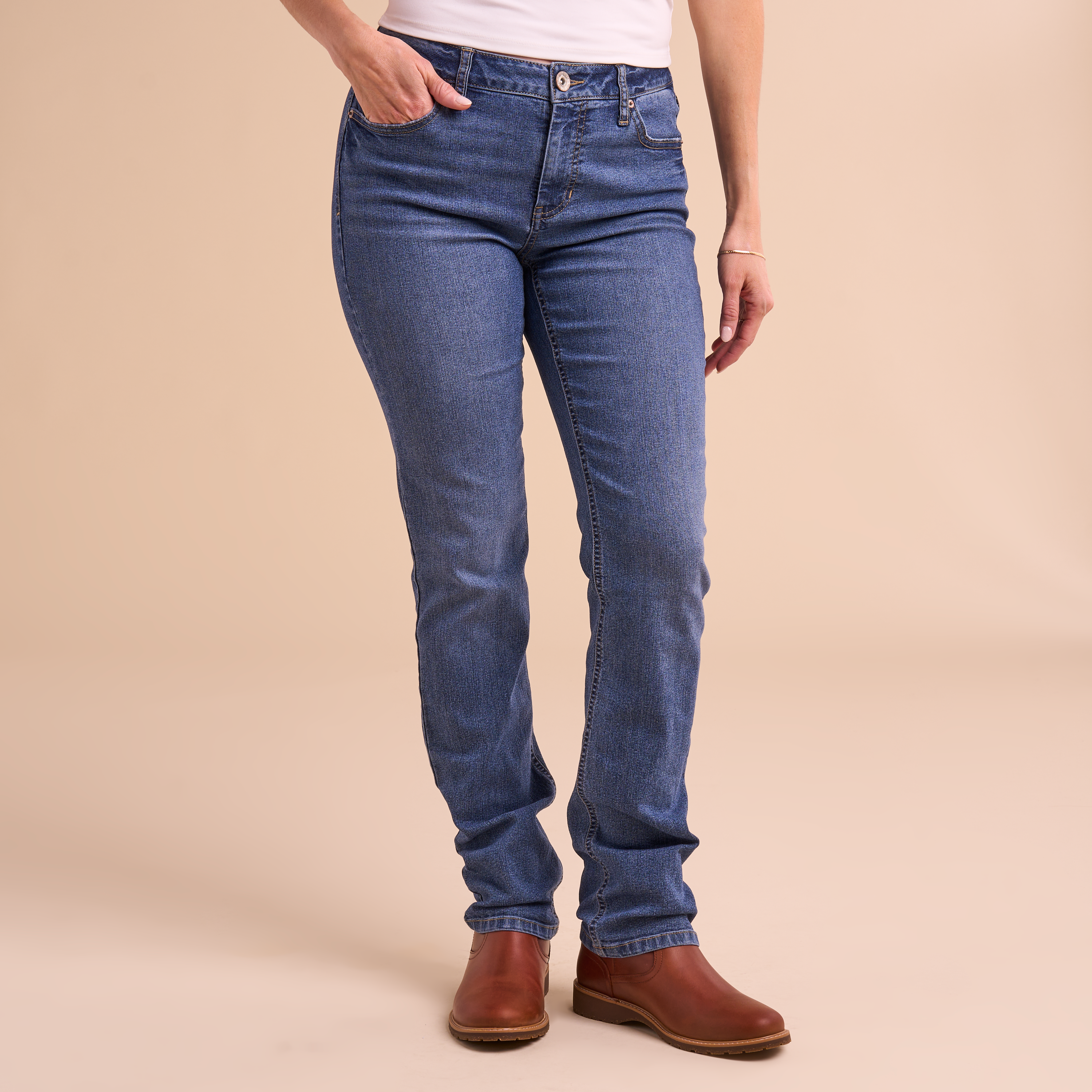 Natural Reflections Classic Fit 5-Pocket Straight Leg Jeans - Medium Wash