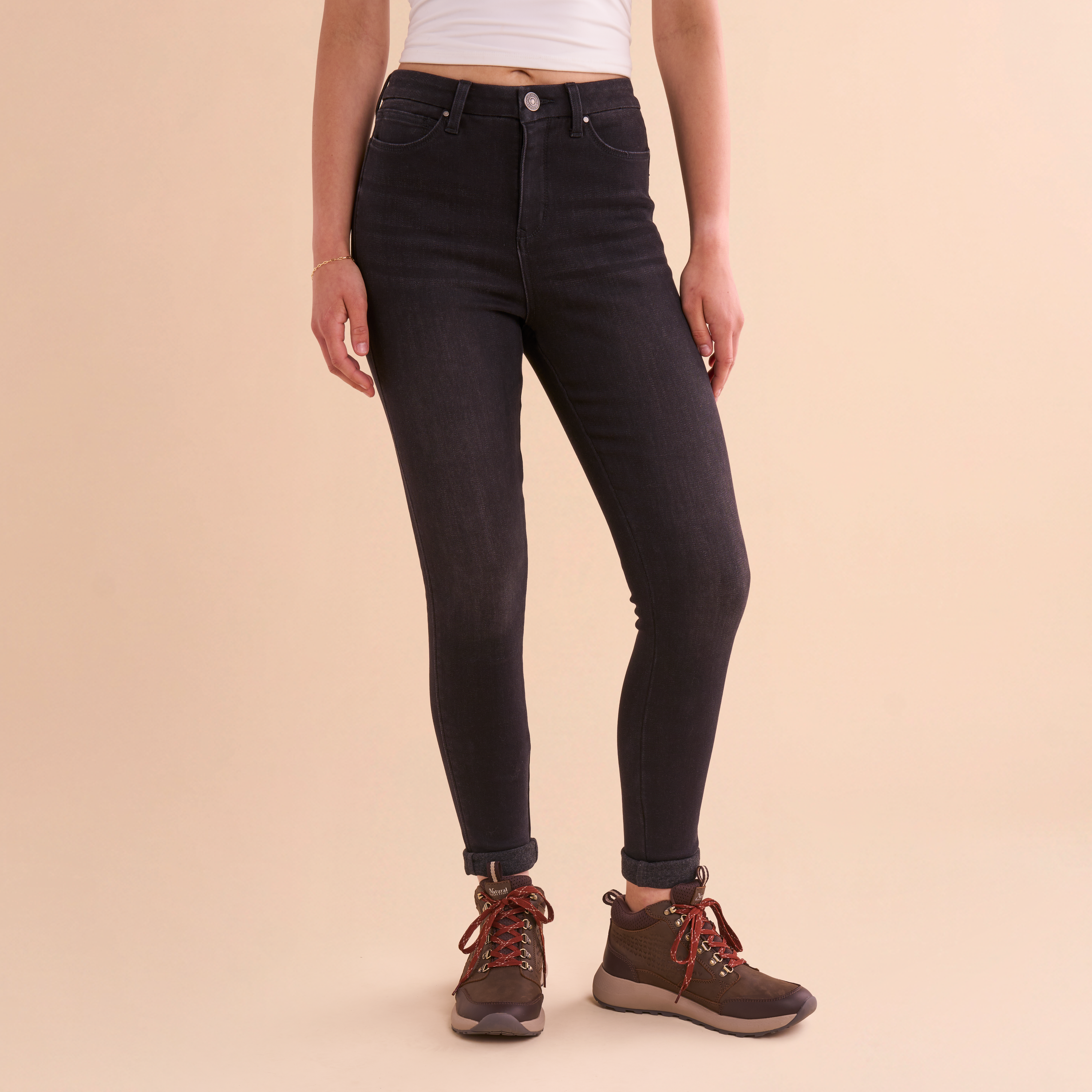 Image of Natural Reflections Bonded Fleece-Lined Skinny Jeans - Black Wash
