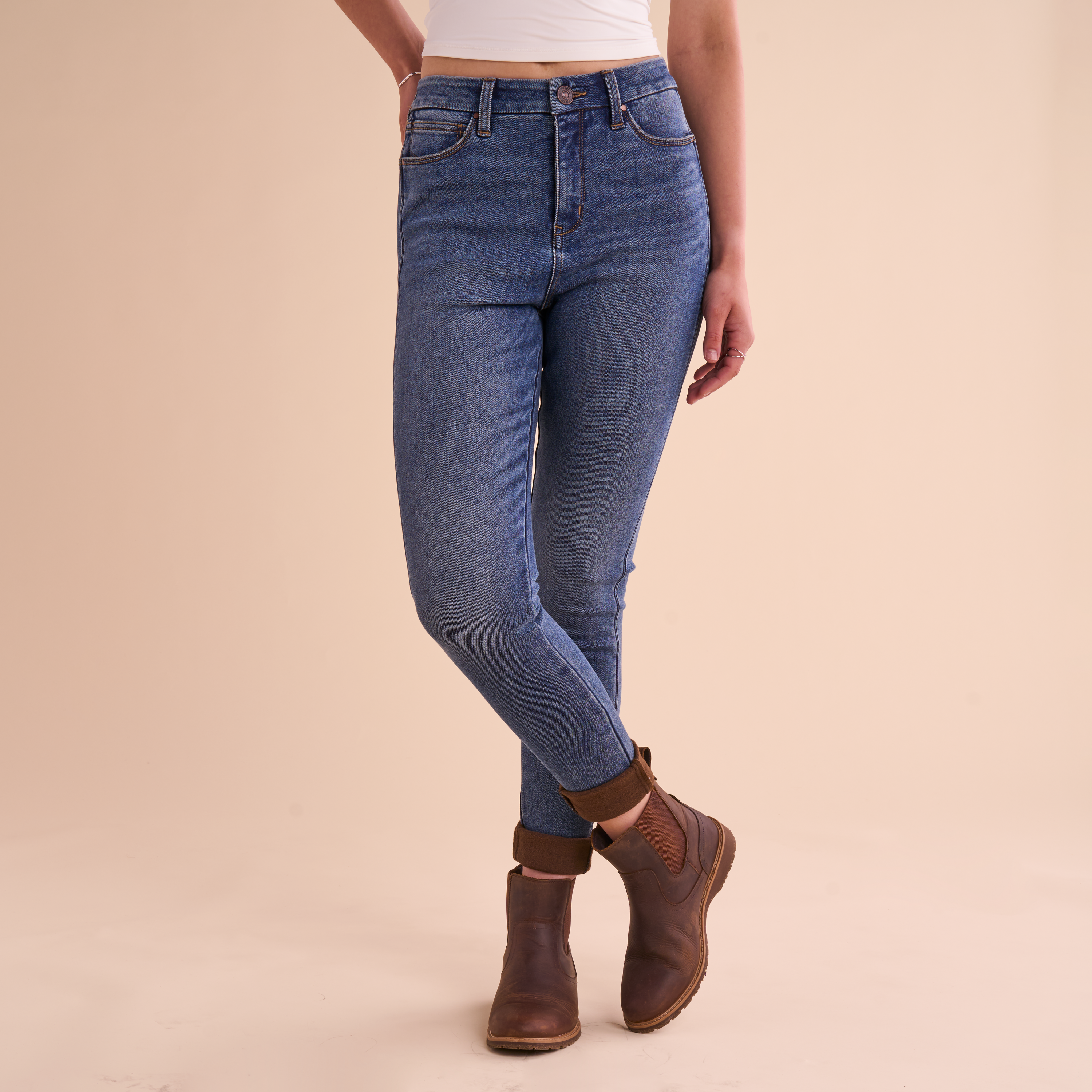 Image of Natural Reflections Bonded Fleece-Lined Skinny Jeans - Dark Wash