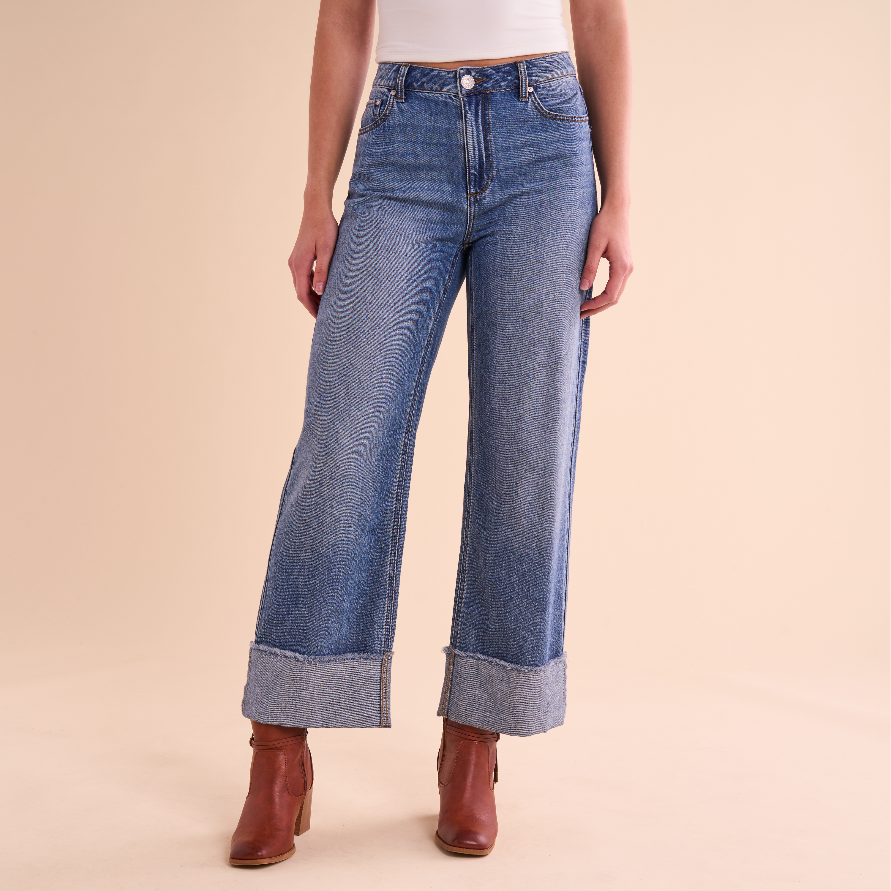 Image of Natural Reflections Wide-Leg Cuff Jeans