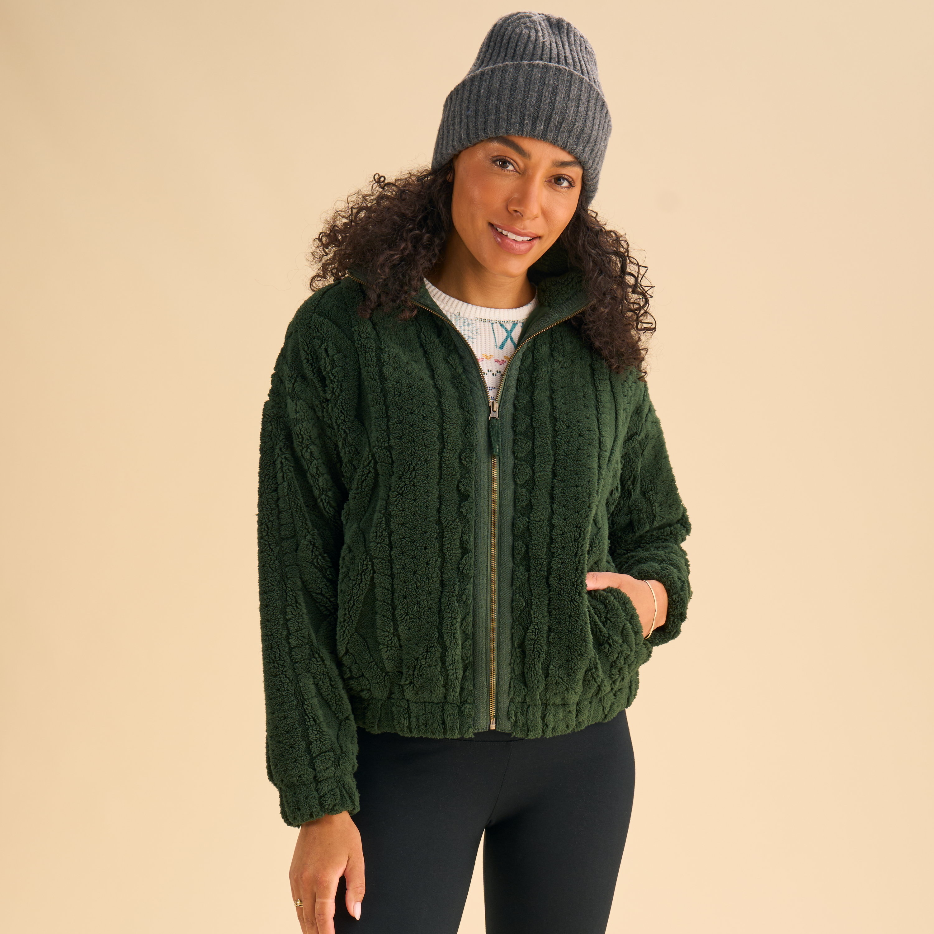 Image of Natural Reflections Cable Fleece Jacket - Mountain View