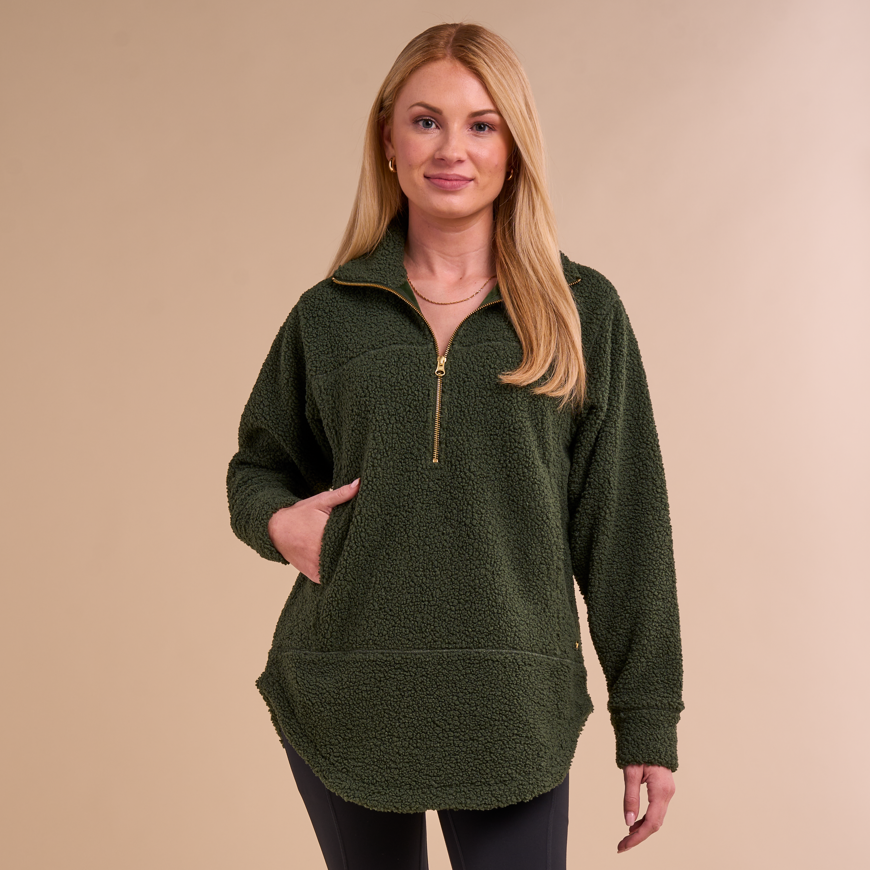 Image of Natural Reflections Sherpa Half-Zip Drop Hem Pullover - Mountain View