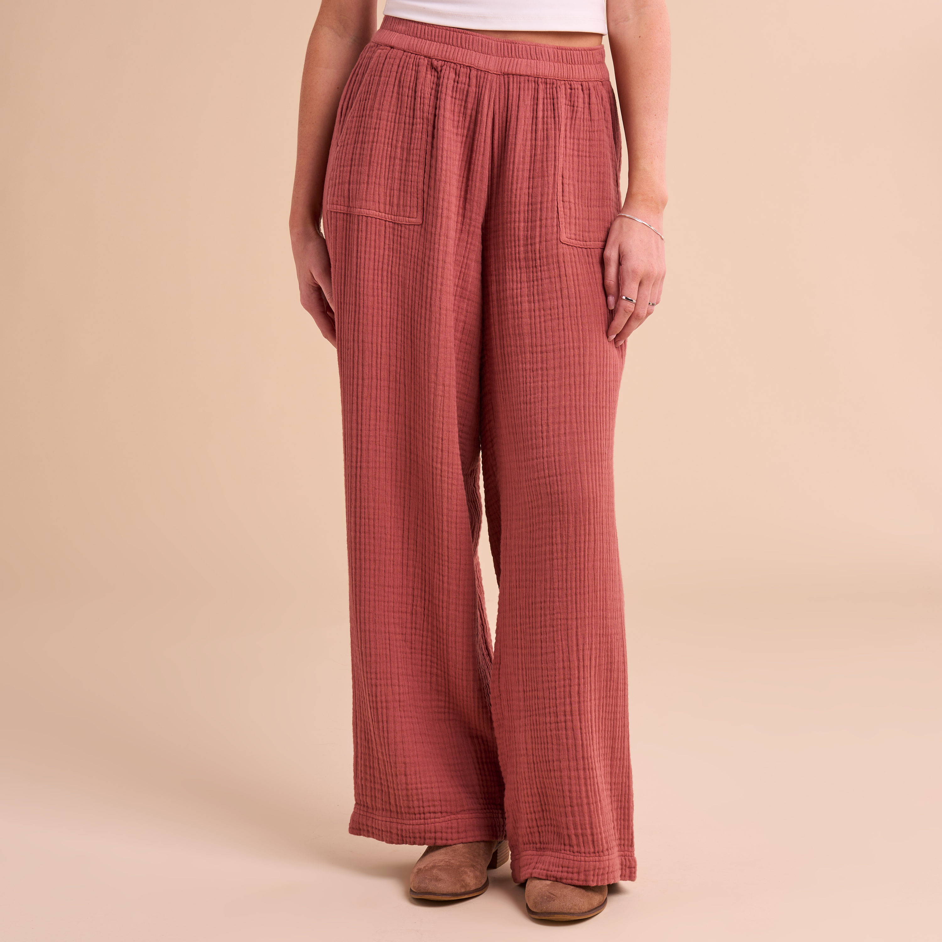 Image of Natural Reflections Wide Leg Double Cloth Pants - Canyon Rose