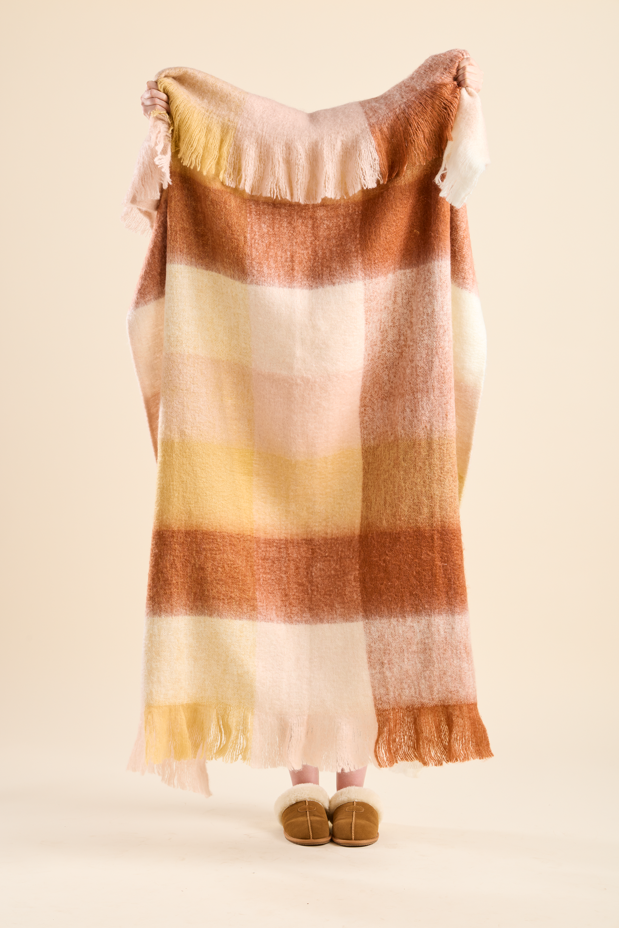 Image of White River Home Faux Mohair Fringe Plaid Throw