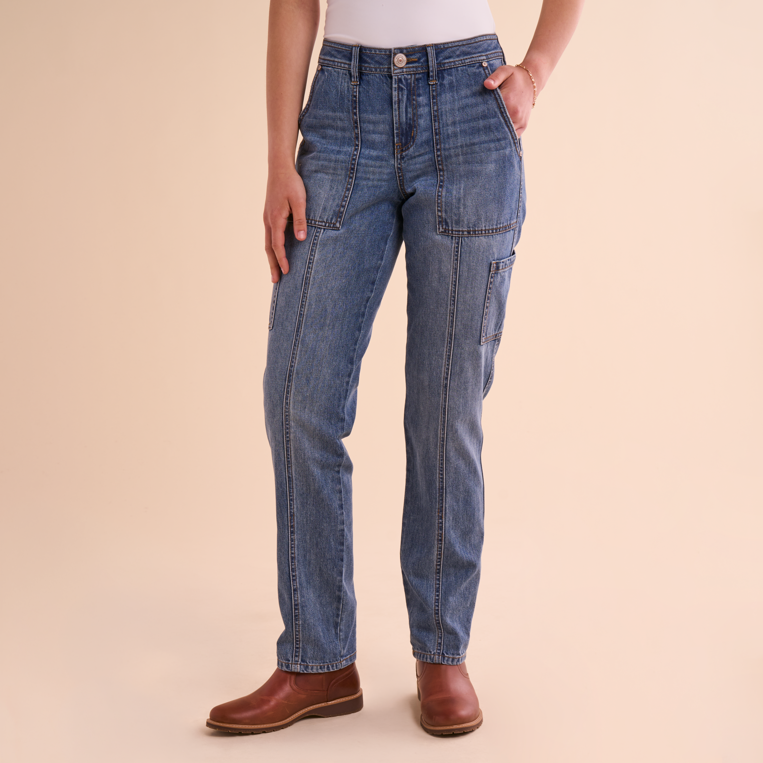 Image of Natural Reflections Mid-Rise Utility Cargo Jeans